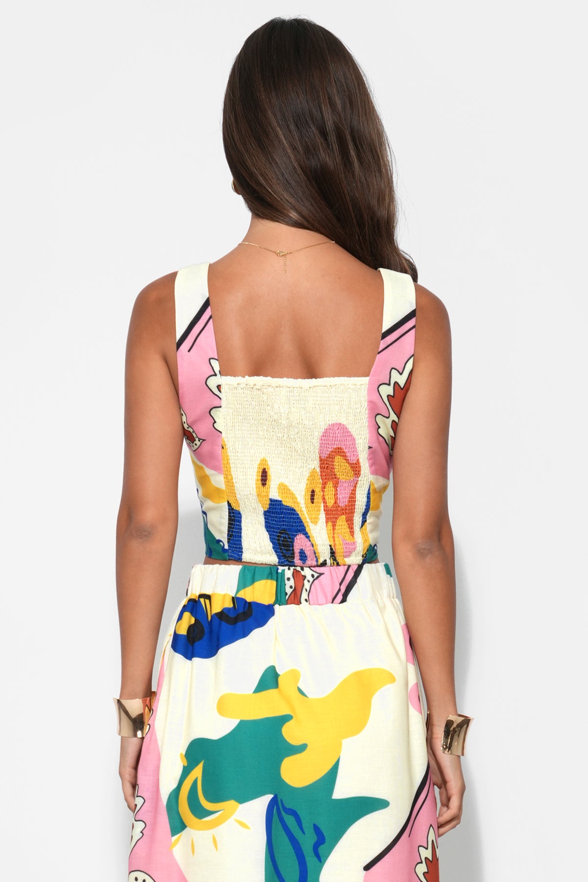 Kylie Square Neck Smocked Back Printed Top