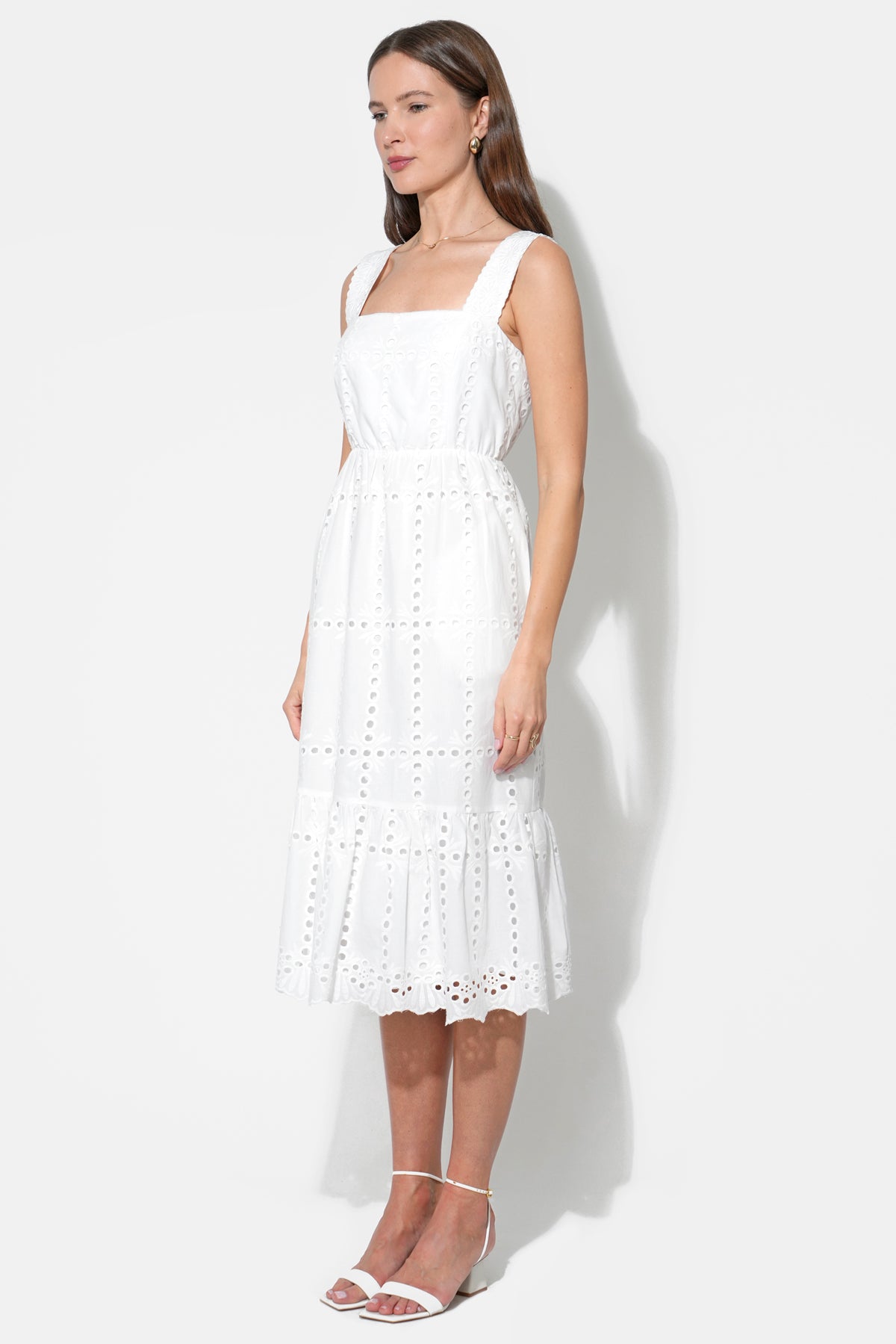 Savannah Lace Straps Eyelet Midi Dress
