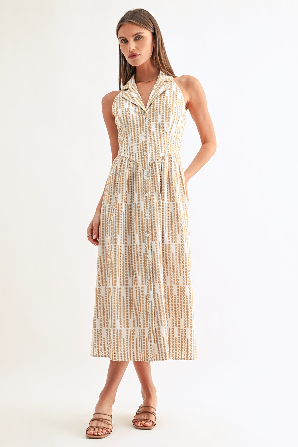 Ruby Halter Embroidery Midi Dress