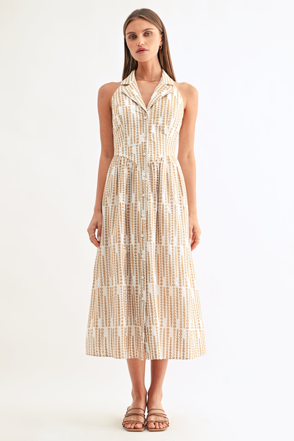 Ruby Halter Embroidery Midi Dress