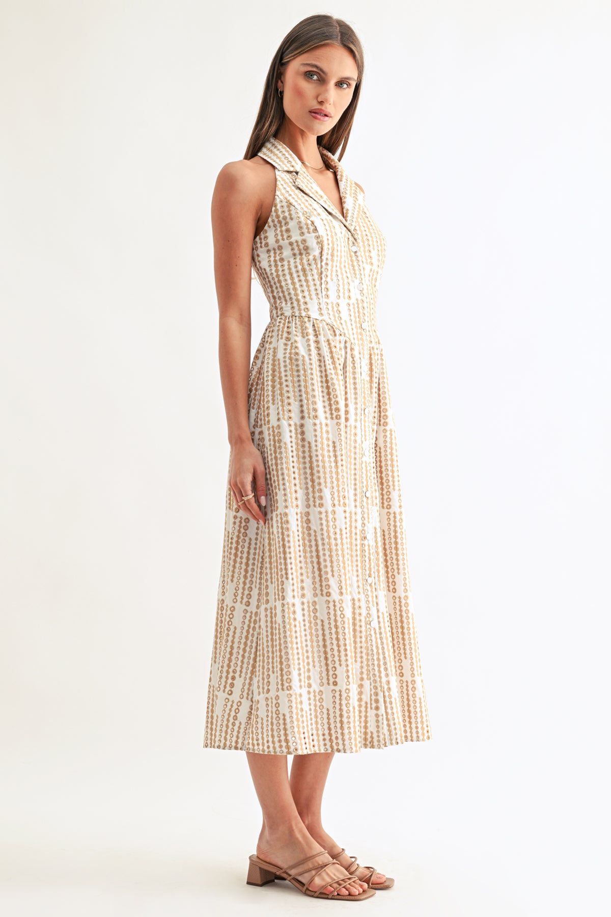 Ruby Halter Embroidery Midi Dress