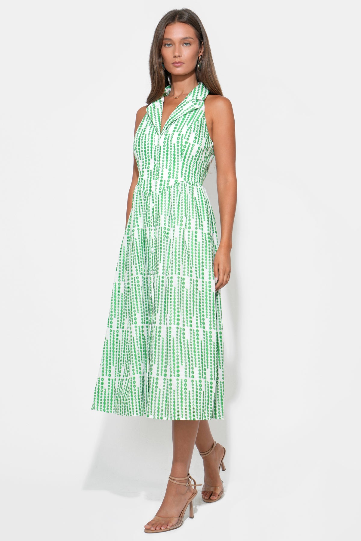 Ruby Halter Embroidery Midi Dress