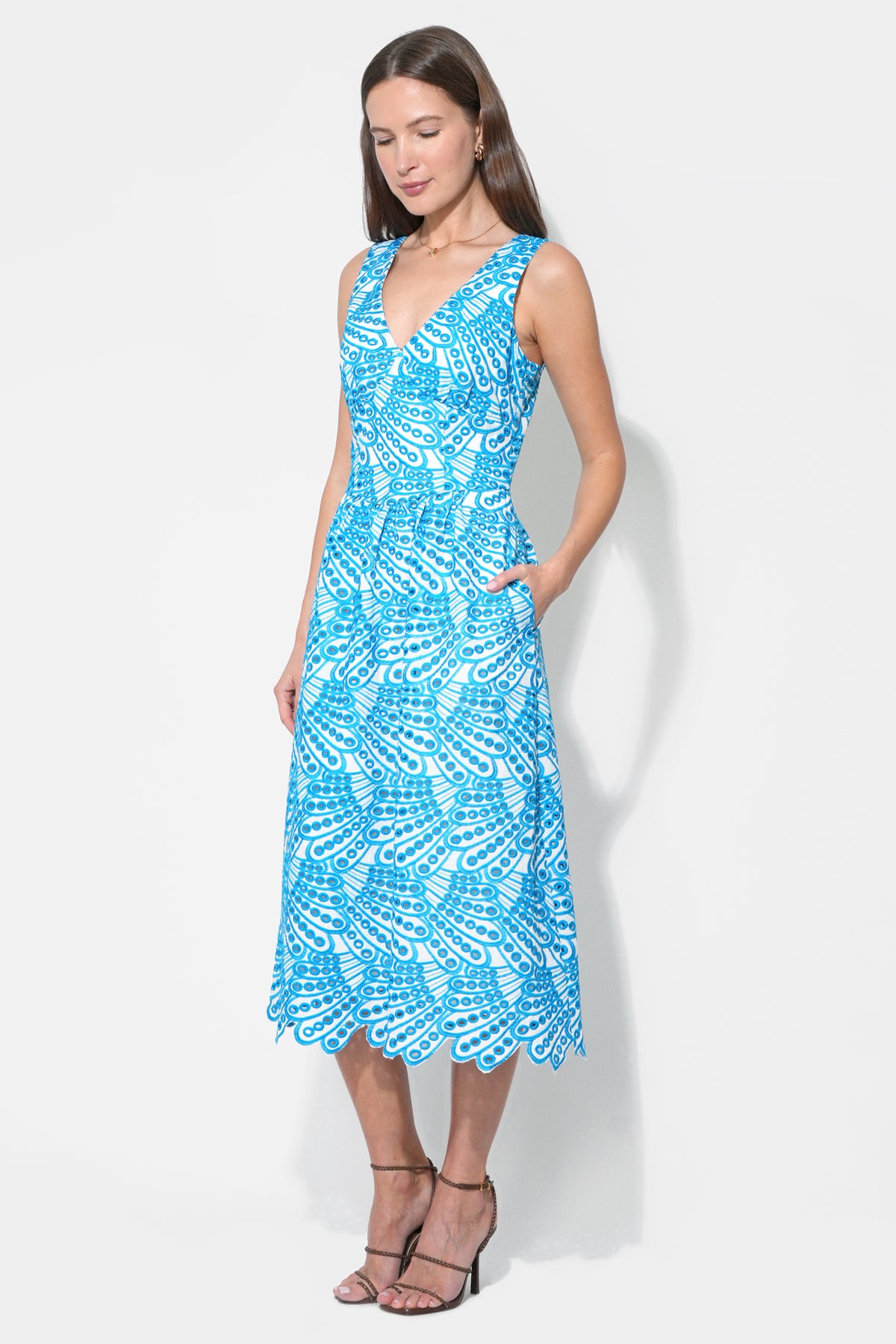 Joanna Corset Embroidery Midi Dress