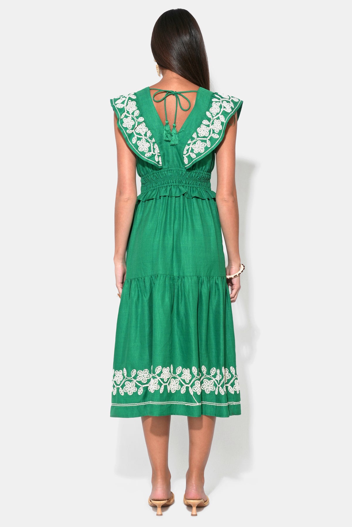 Amaya Ruffle Embroidery Midi Dress