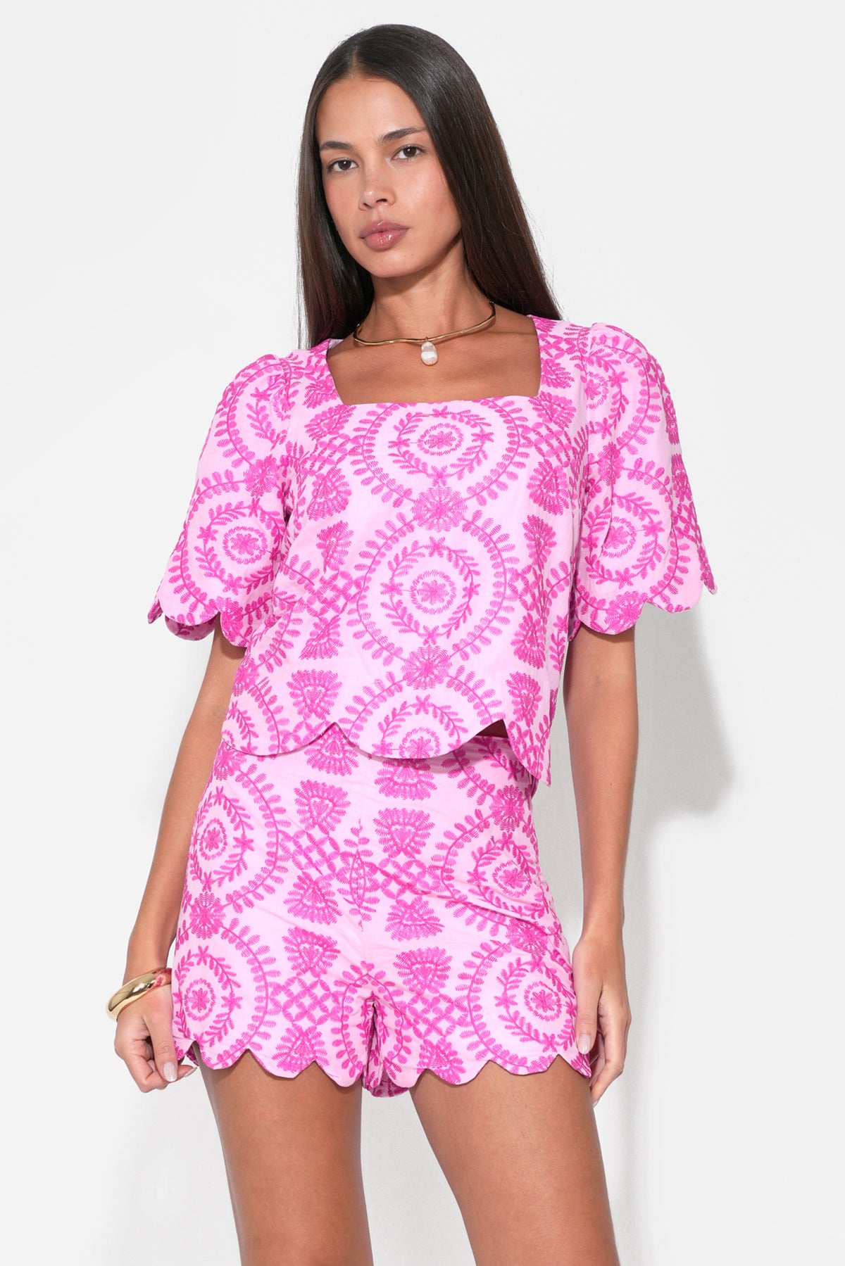 Hadley Square Neck Embroidery Scallop Top