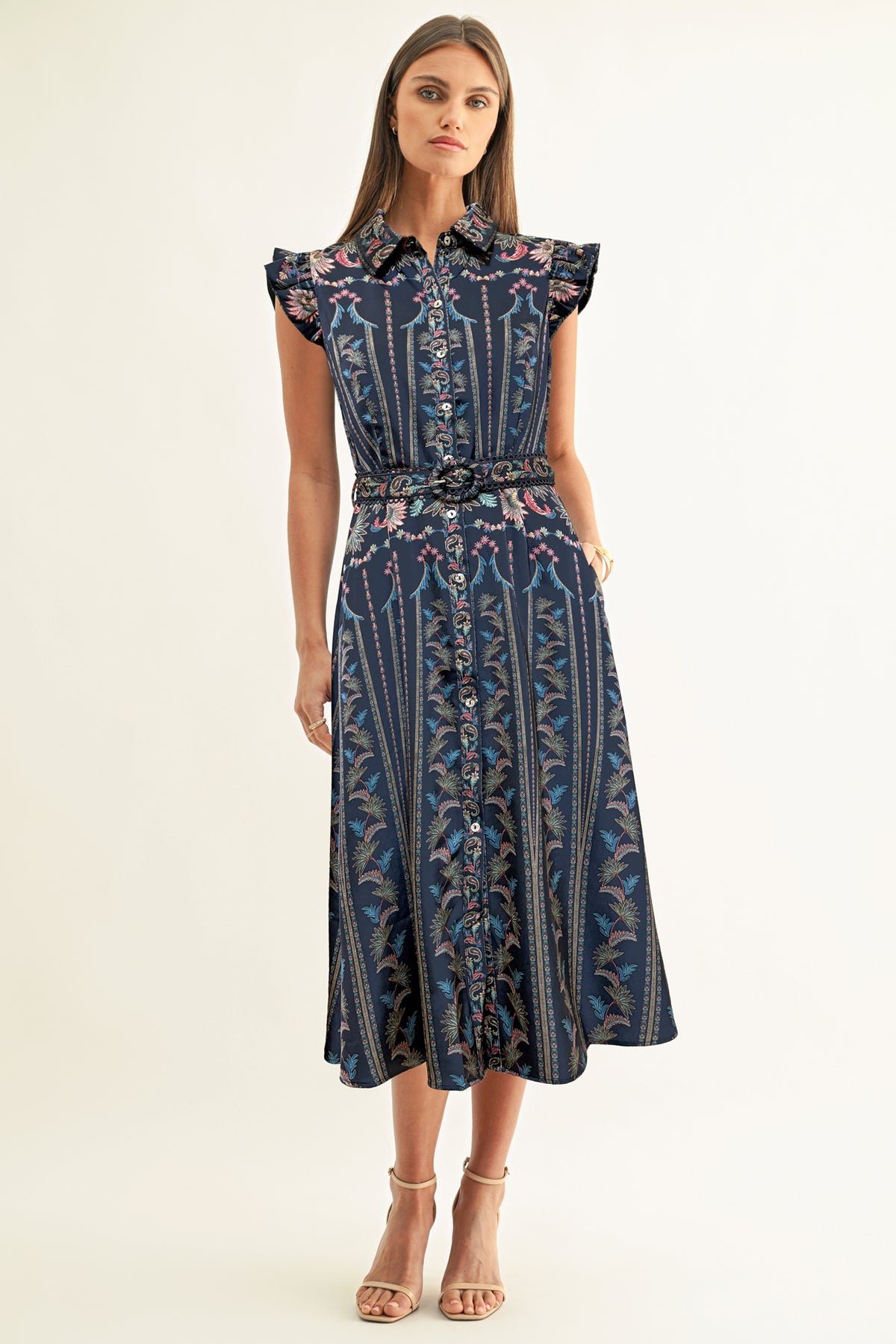 Karly Ruffled Sleeves Shirt Midi Dress