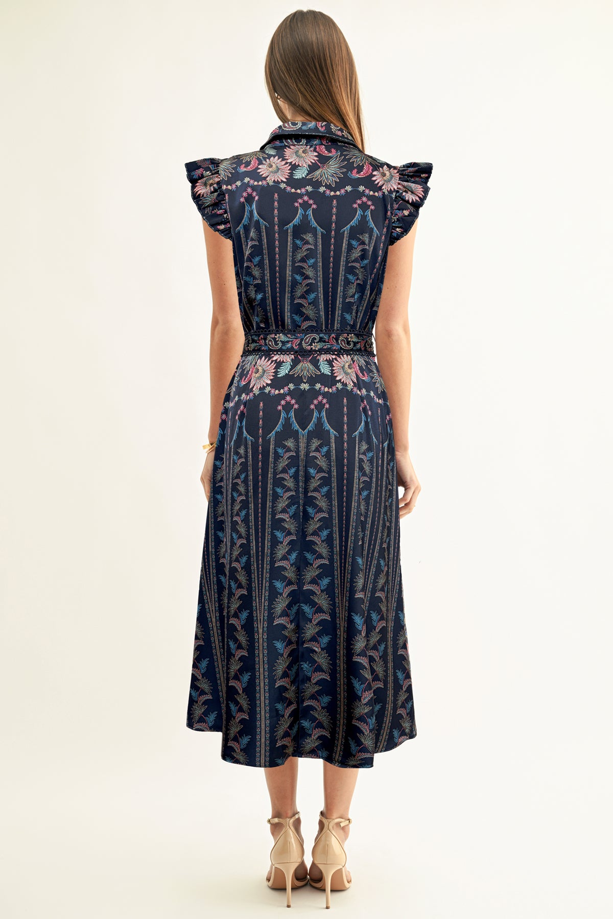 Karly Ruffled Sleeves Shirt Midi Dress
