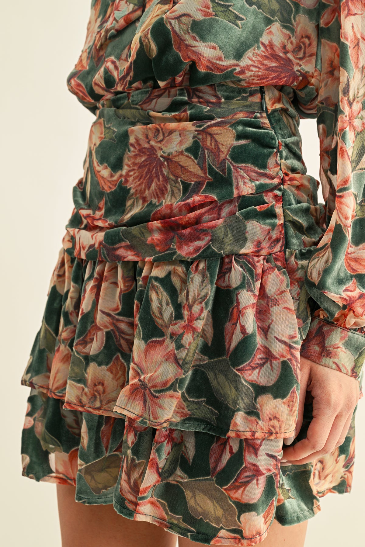 Thea Burnout Velvet Tiered Mini Skirt