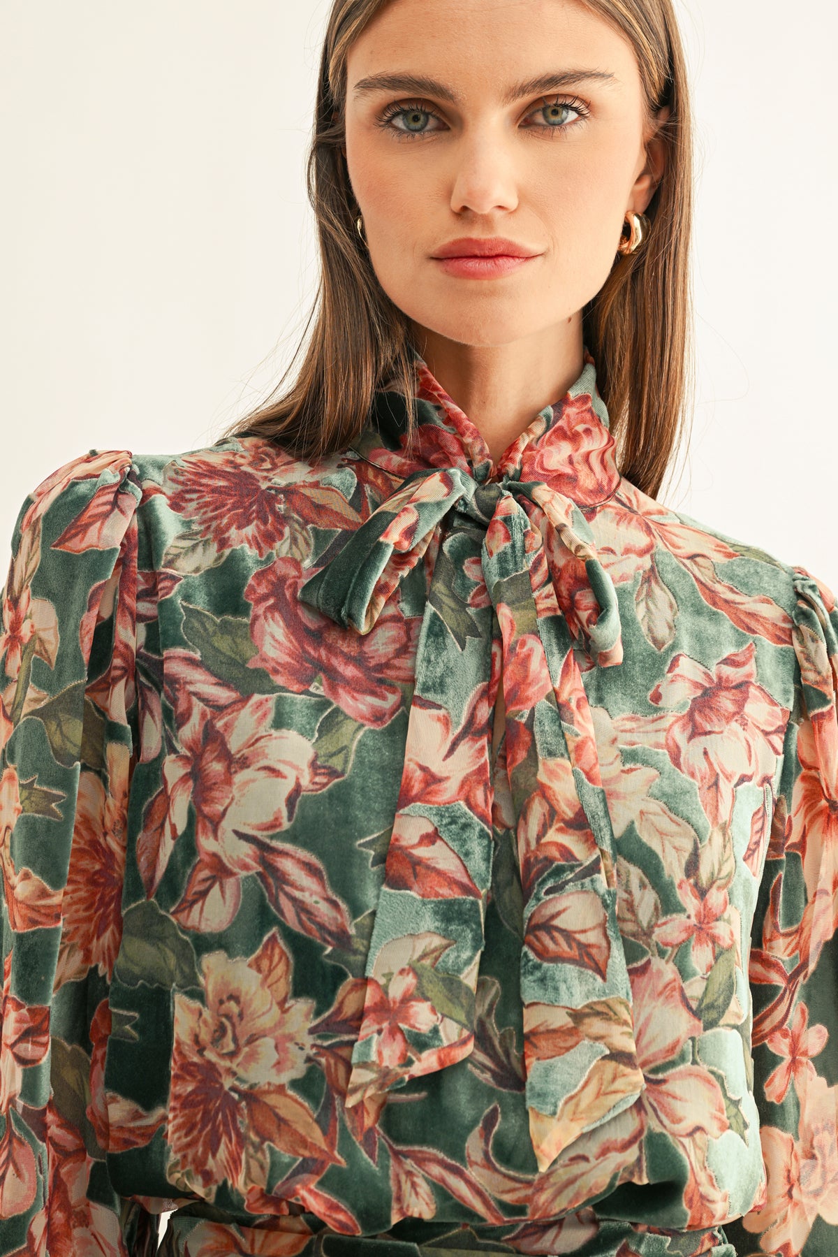Scarlette Burnout Velvet Tied Neck Blouse
