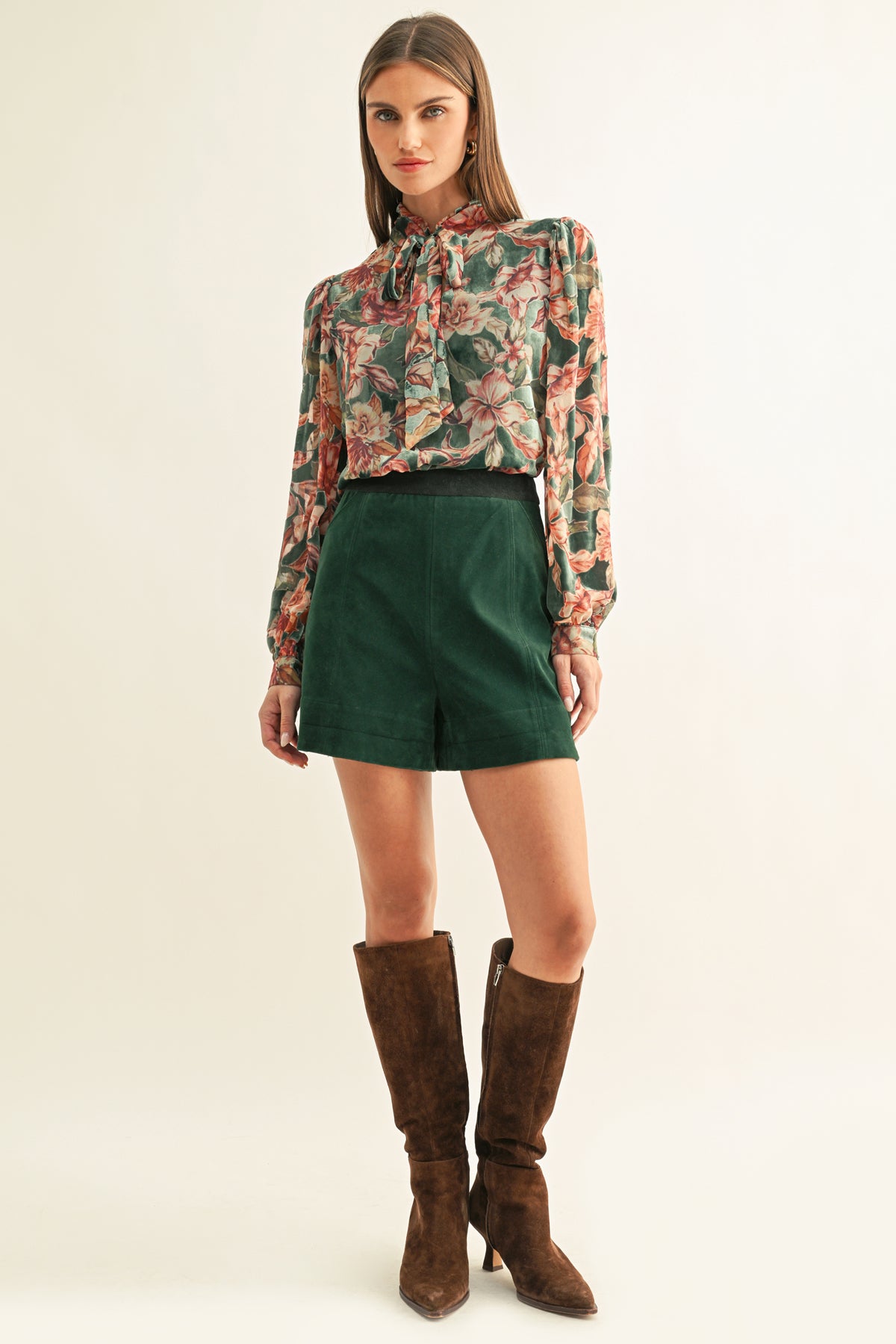 Scarlette Burnout Velvet Tied Neck Blouse