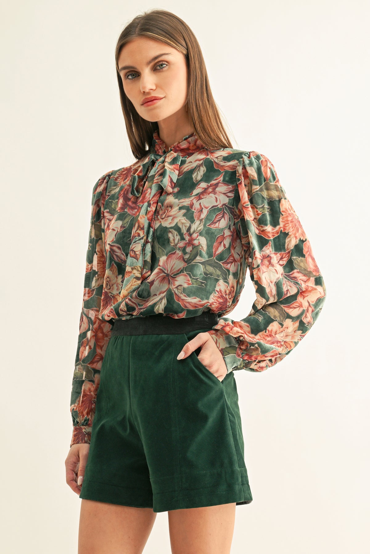 Scarlette Burnout Velvet Tied Neck Blouse