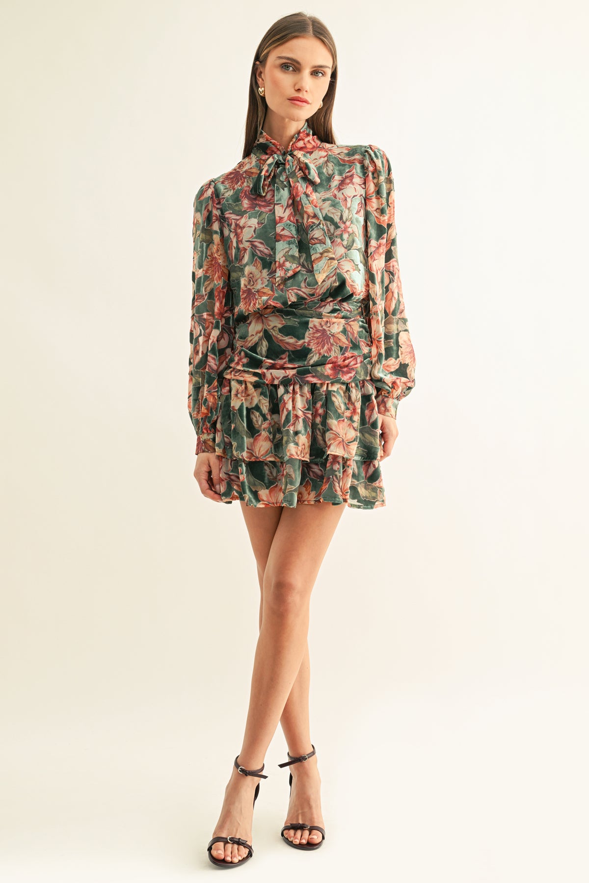 Thea Burnout Velvet Tiered Mini Skirt