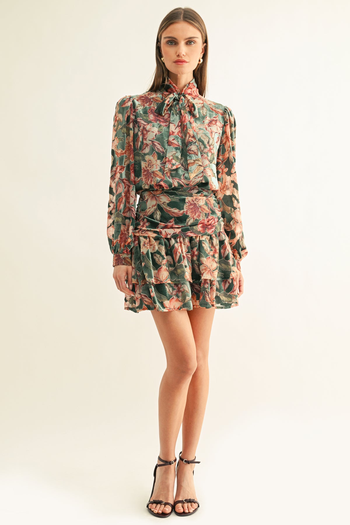 Thea Burnout Velvet Tiered Mini Skirt