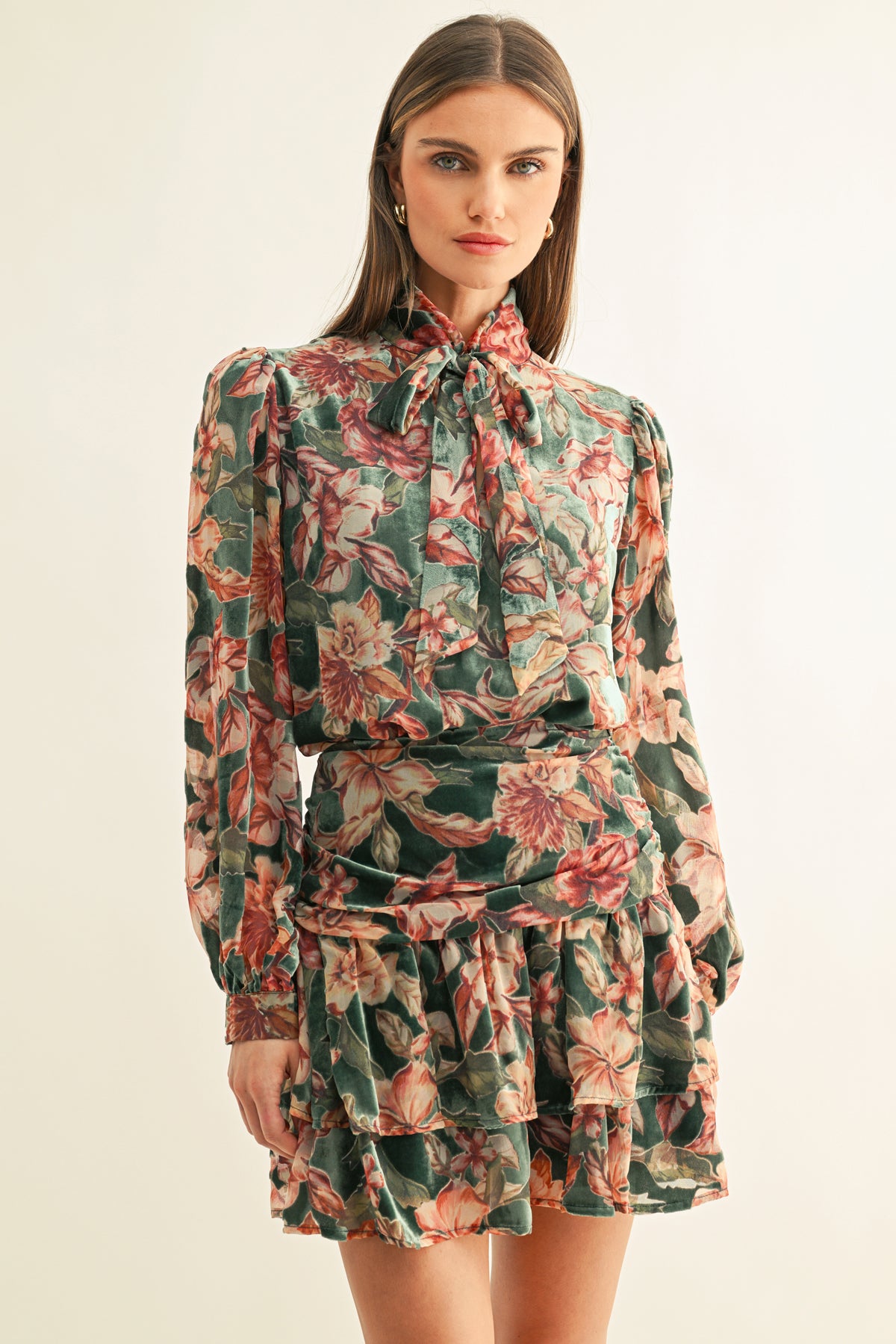 Thea Burnout Velvet Tiered Mini Skirt