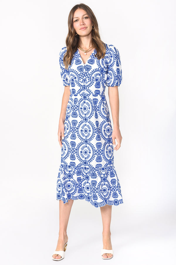 Luisa Cotton Embroidered Eyelet Maxi Dress