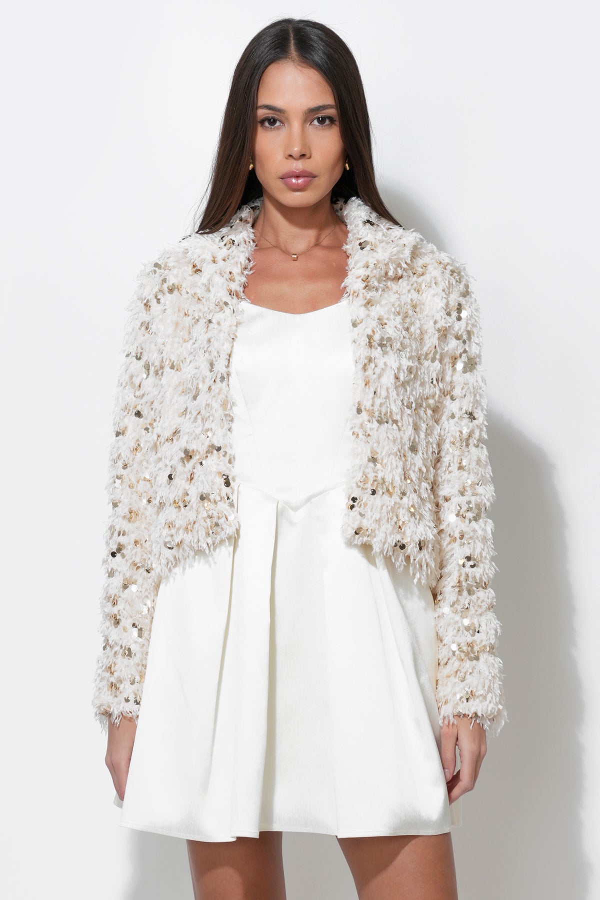Faux Fur Sequin Coat F259J1852