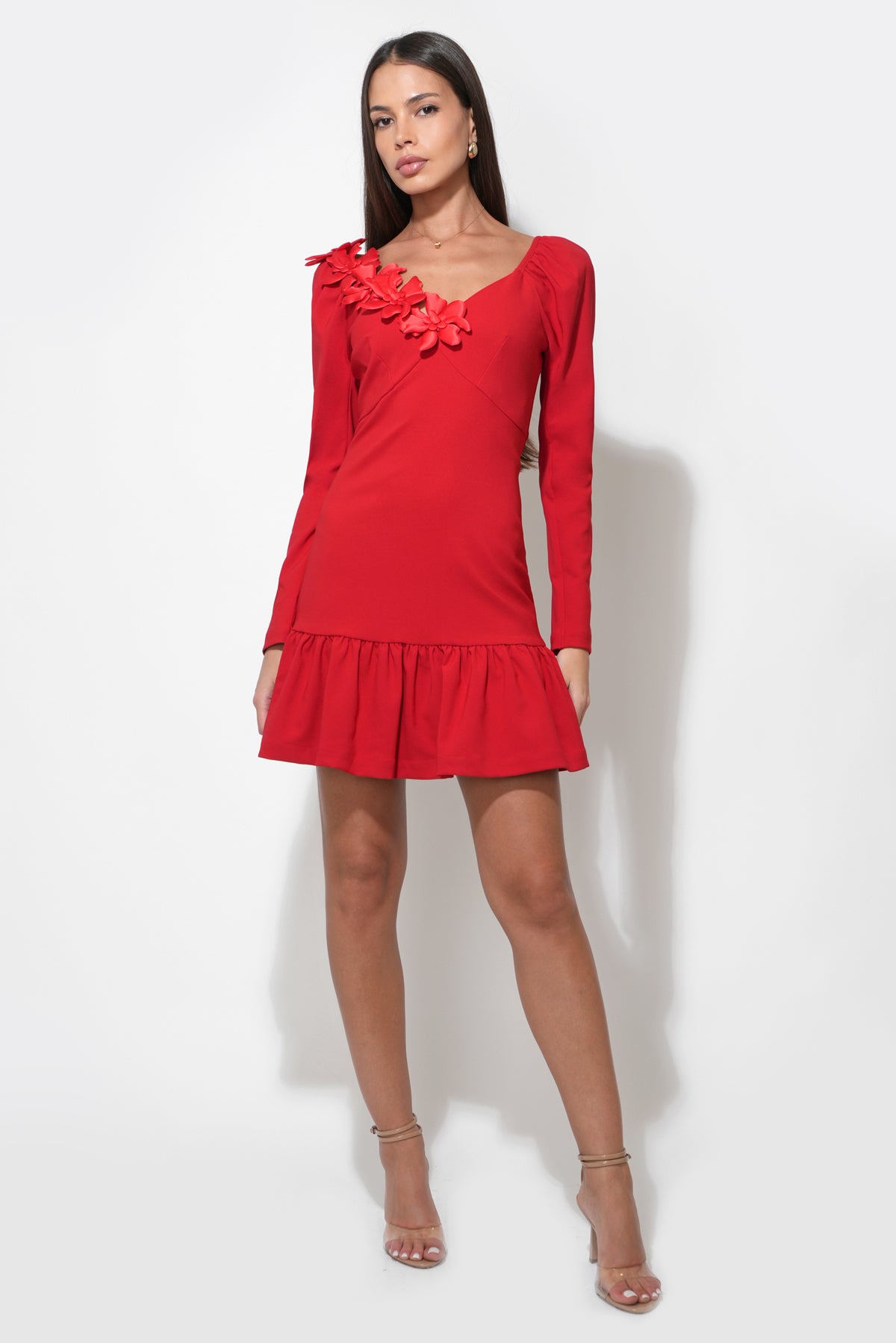 Gabriella 3D Flower Long Sleeve Mini Dress F2512D6602