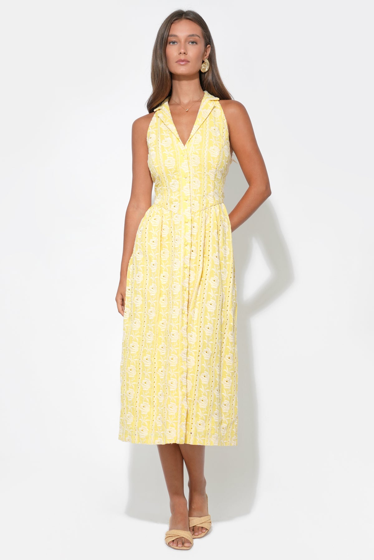 Hazel Halter Floral Embroidery Midi Dress F261D7031