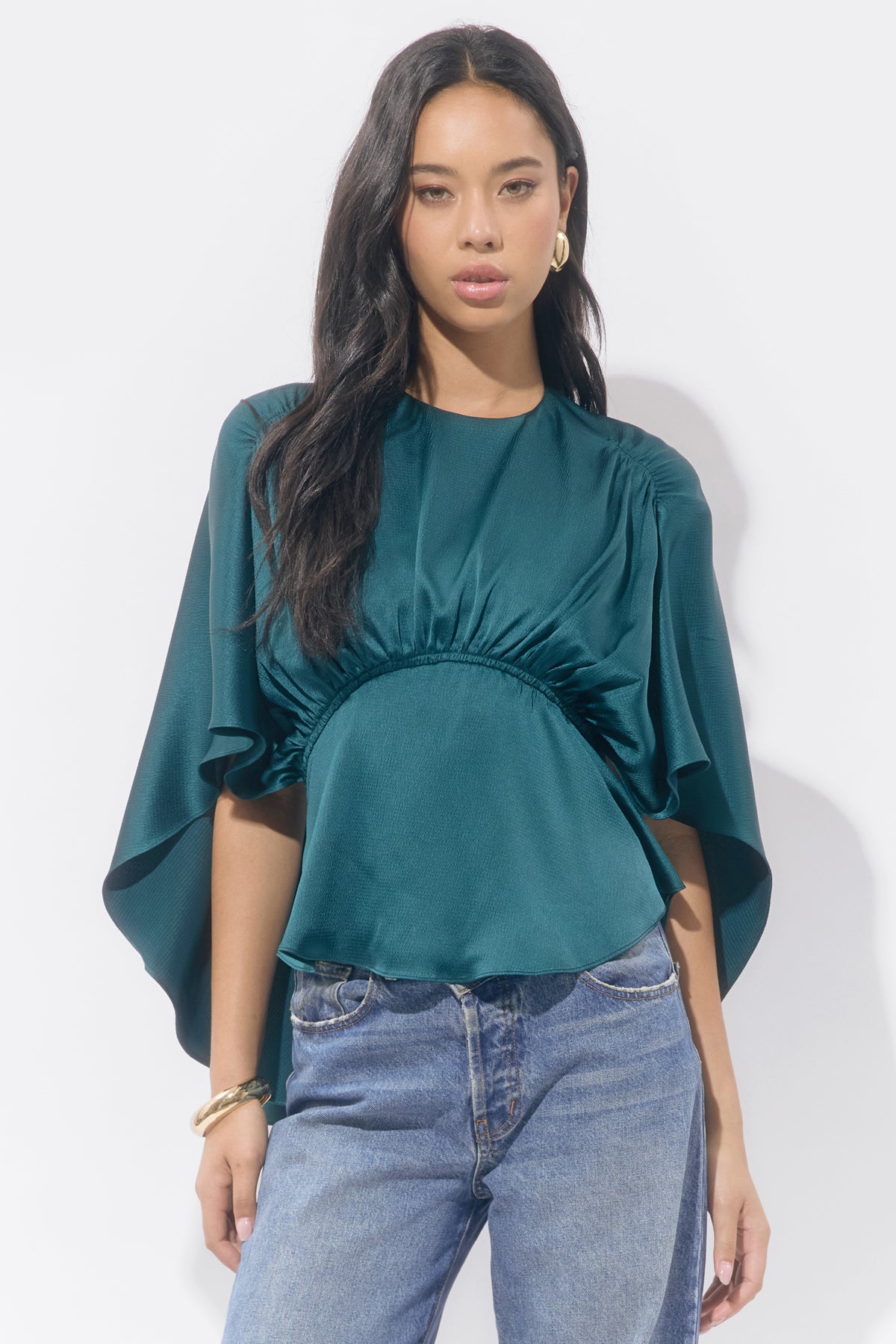 Jade Satin Cape Blouse F2510T7333