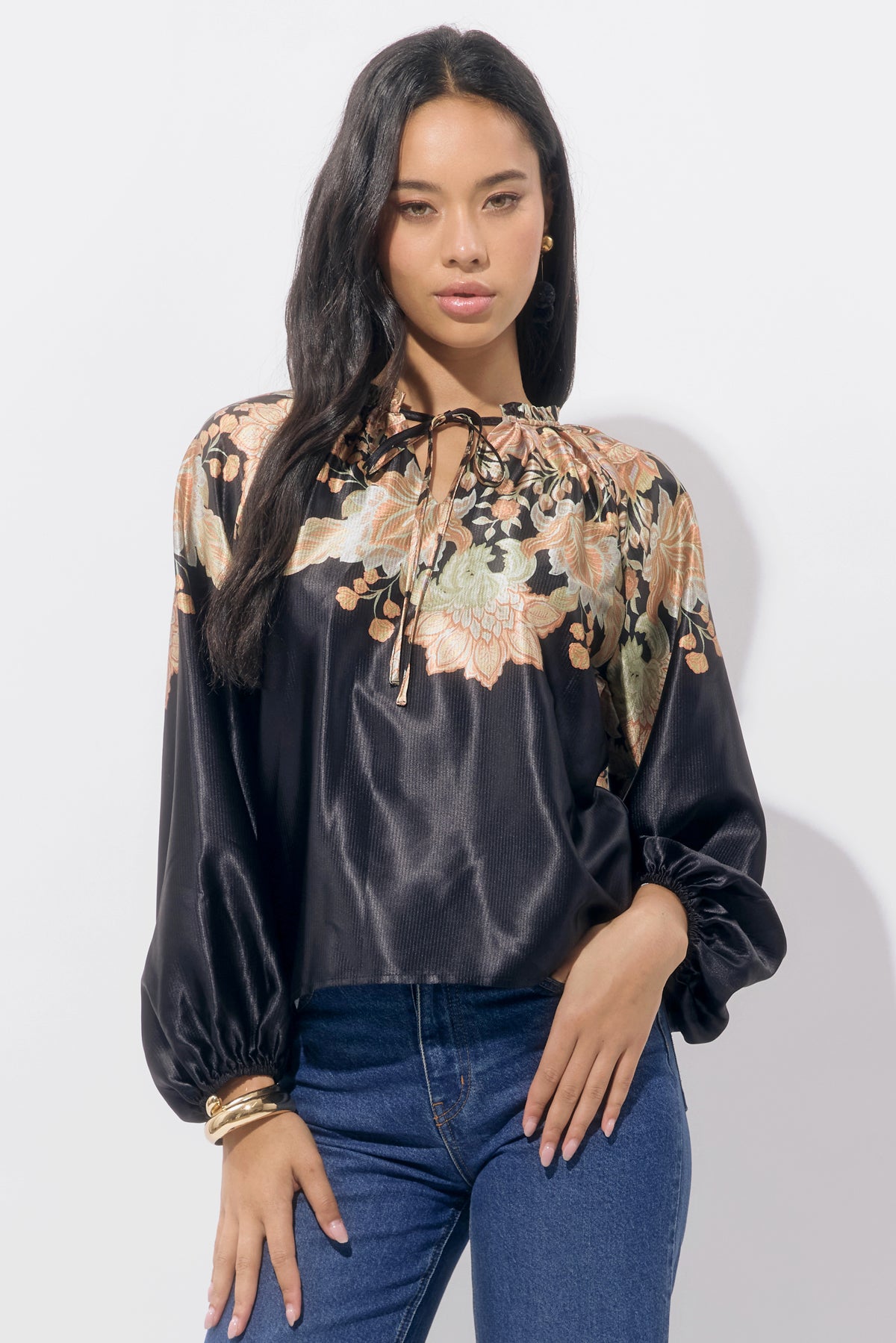 Joa Border Printed Blouse F259T7317