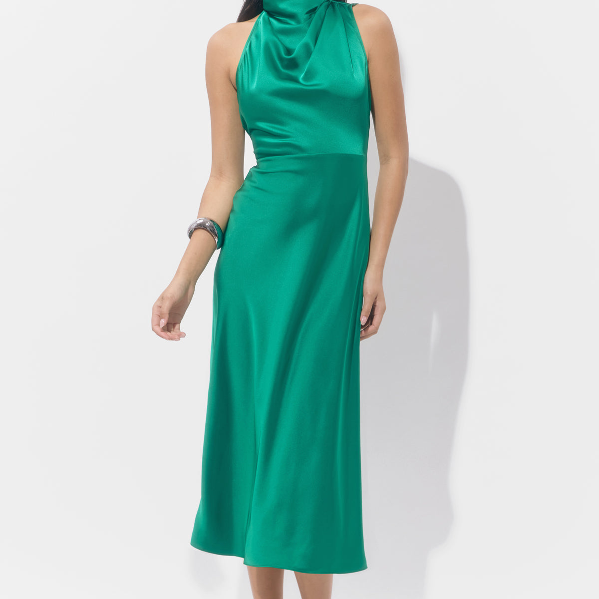 Jodie High Neck Satin Midi Dress