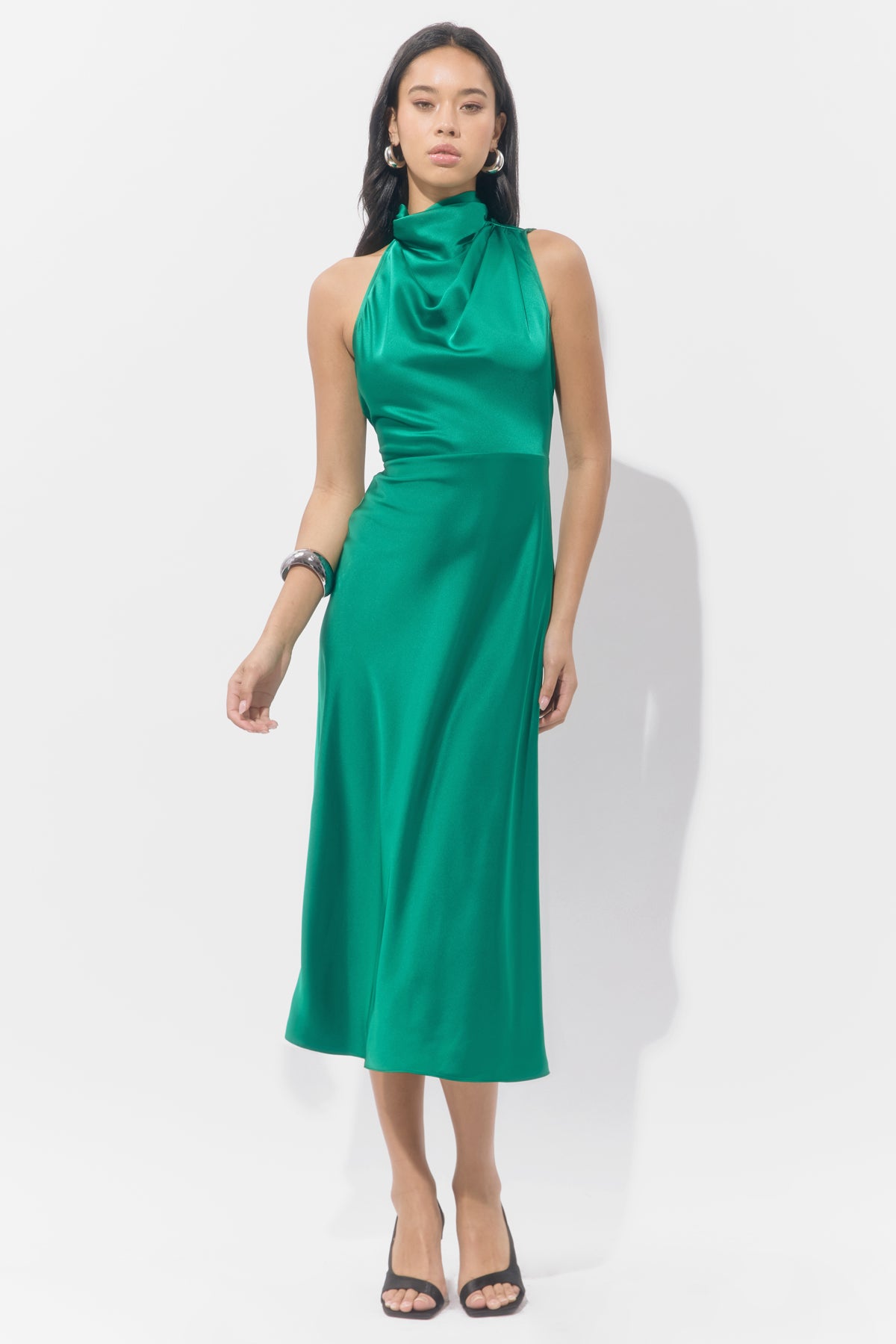 Jodie High Neck Satin Midi Dress F259D6438