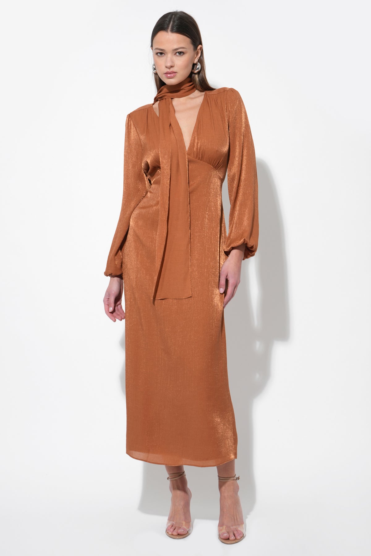 Judith Balloon Sleeve Maxi Dress W/
Scarf
 F257D6585