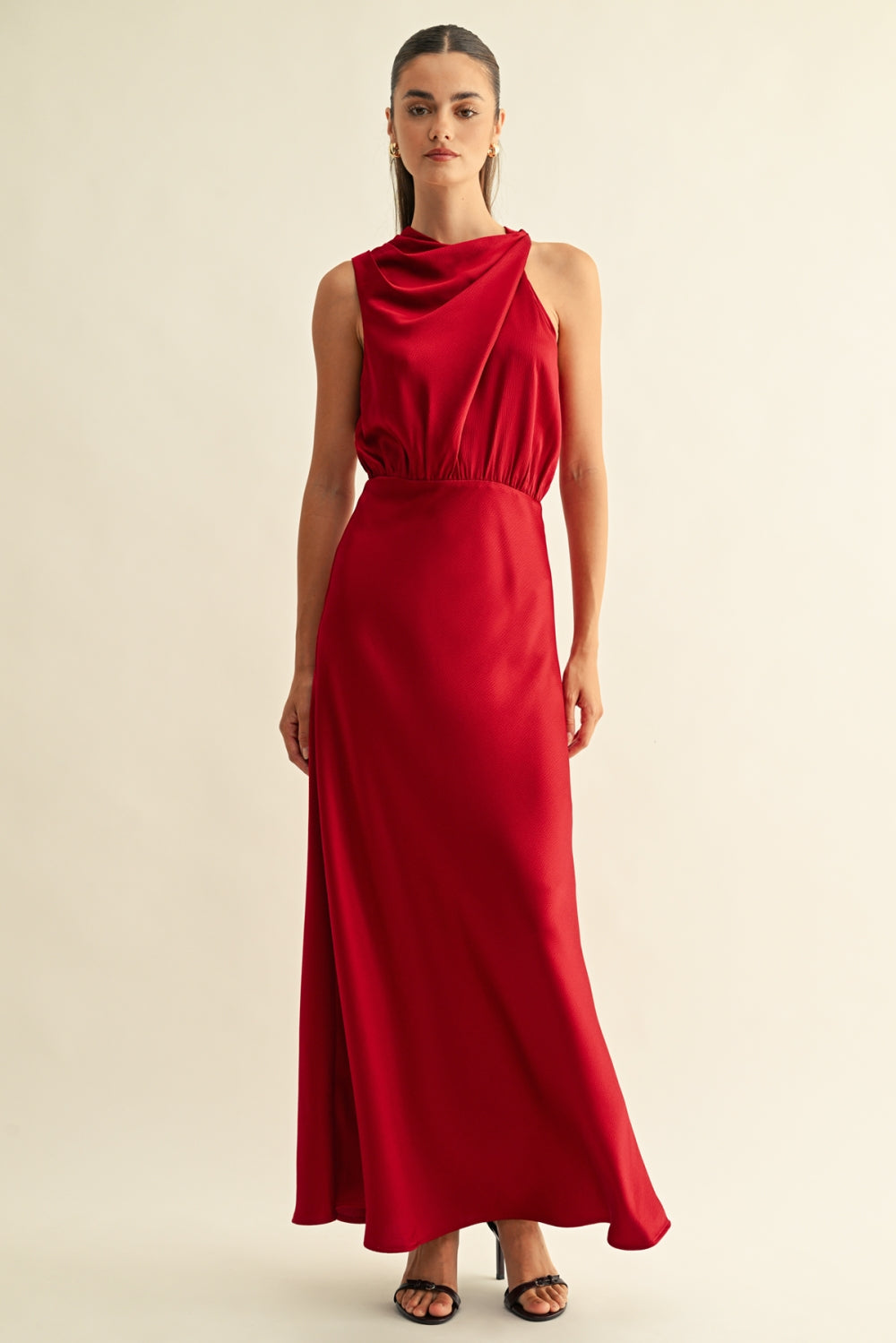 Kate Cowl Drape Asymmetrical Maxi Dress F258D6541_MAROON