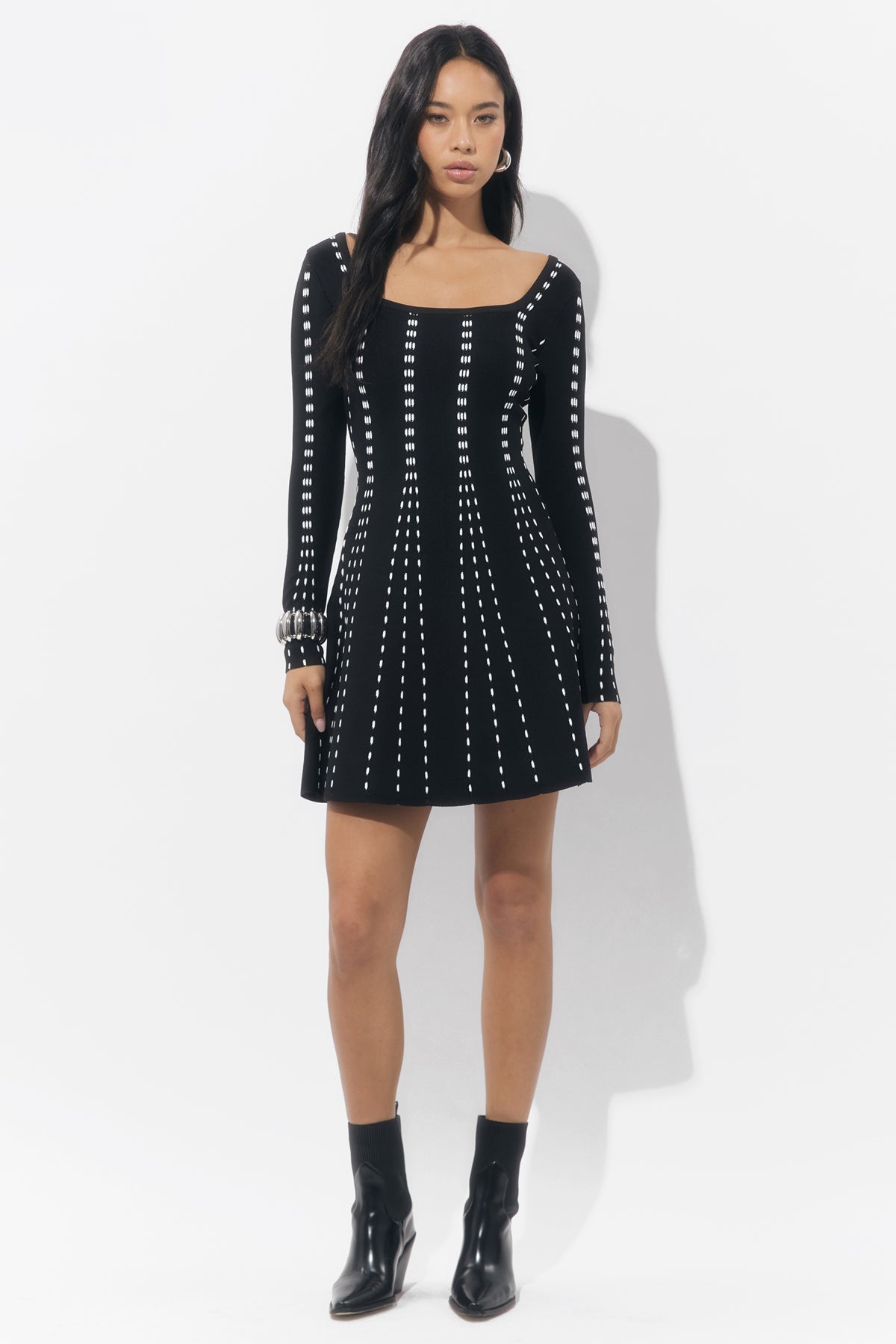 Kira Square Neck Stripe Sweater Mini Dress F2510WD6146