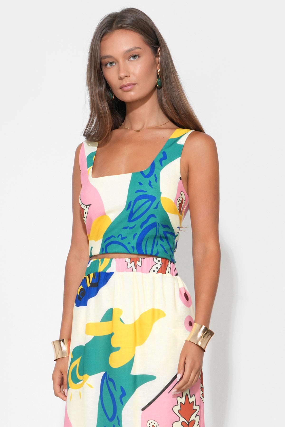 Kylie Square Neck Smocked Back Printed Top F261T7480