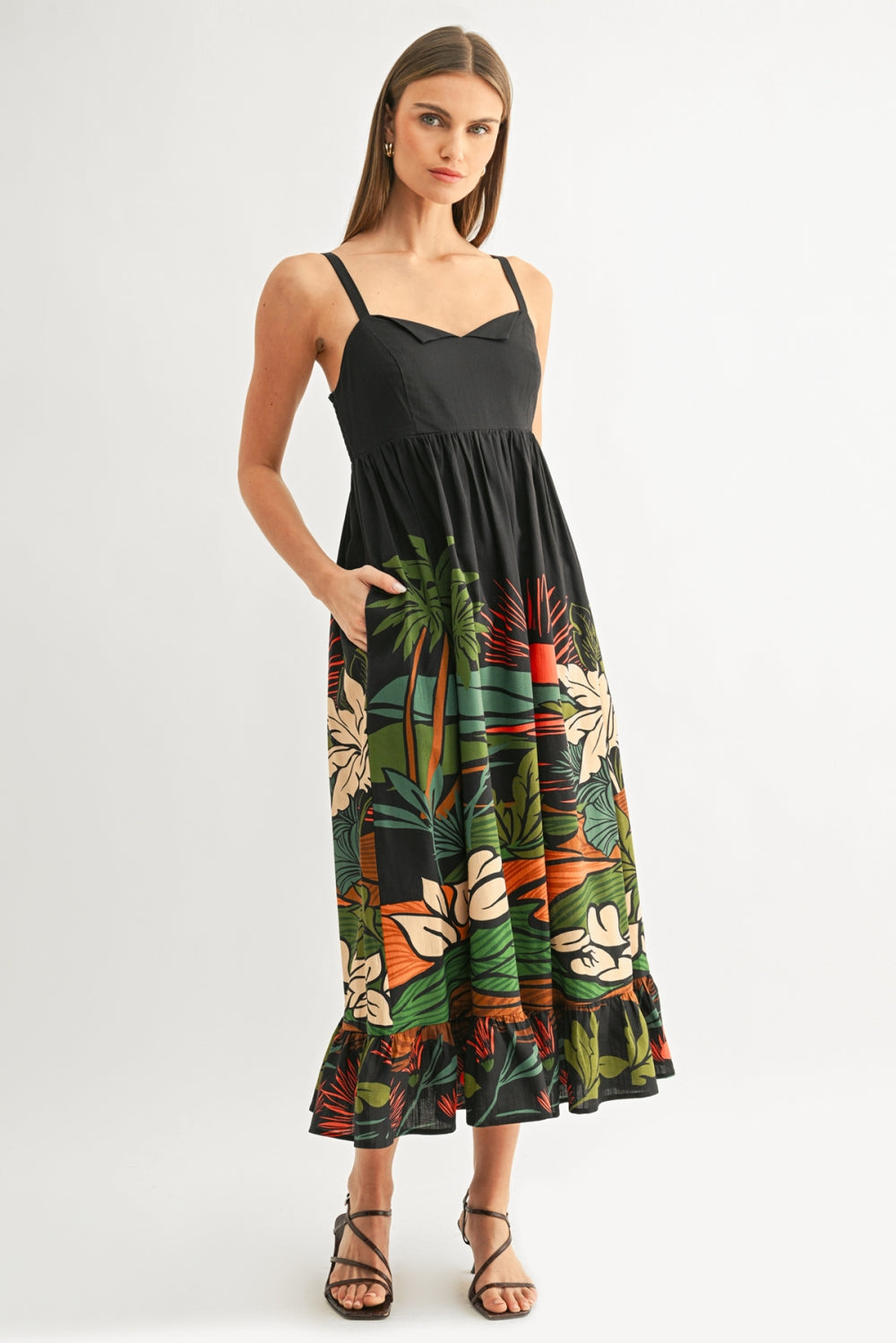 Leah Ruffled Baby-Doll Maxi Dress F266D7211_NAVY MULTI