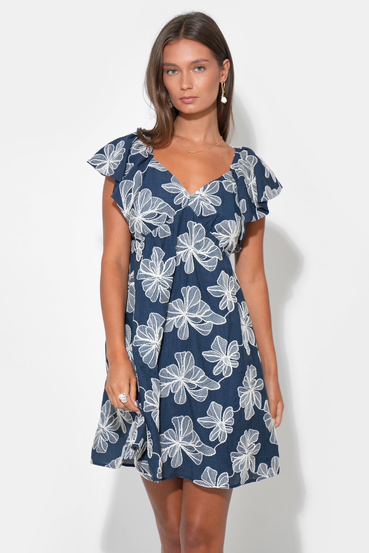 Lilah Ruffle Sleeve Embroidery Mini Dress F261D6837