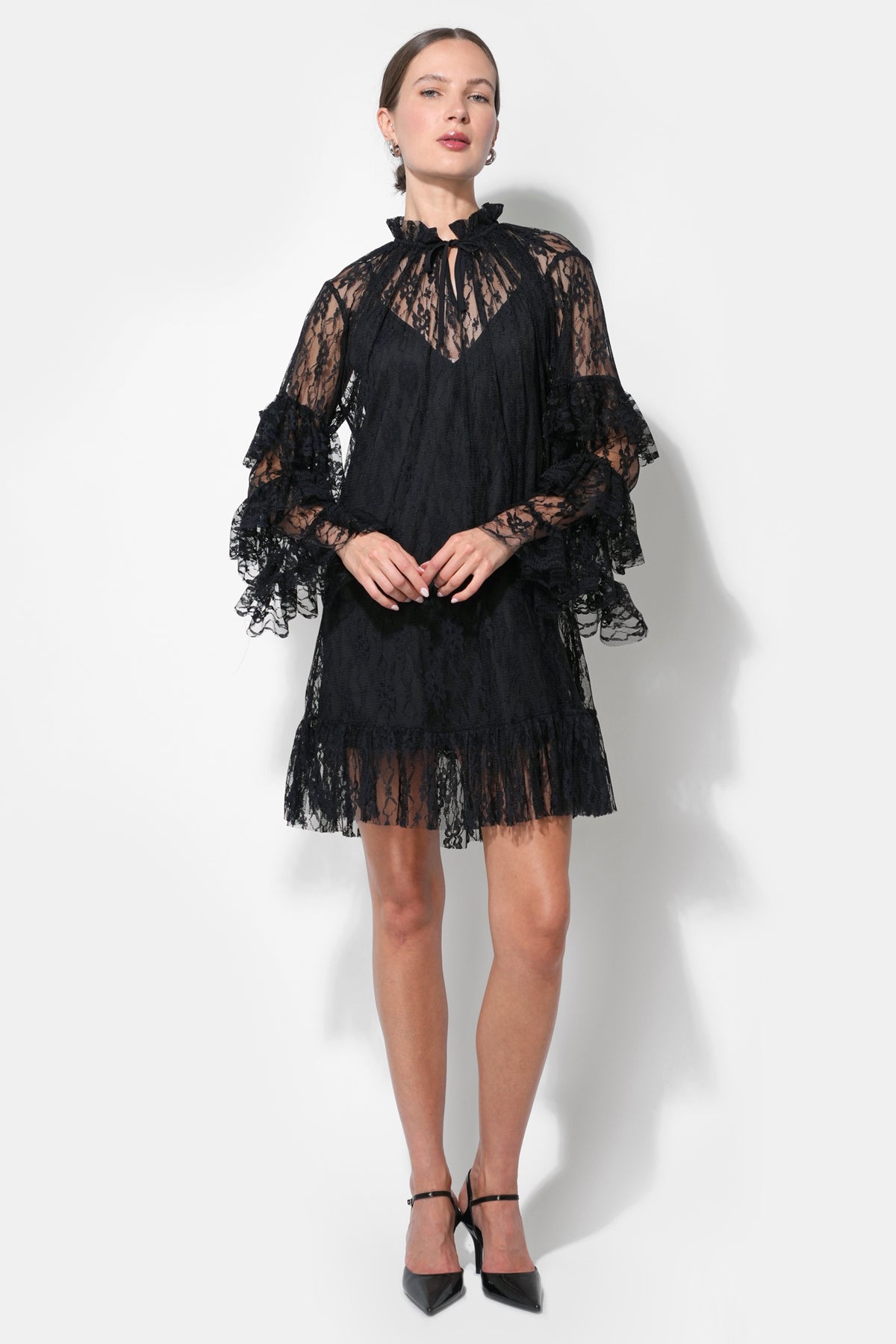 Lorena Lace Ruffled Shift Dress F2511D6928
