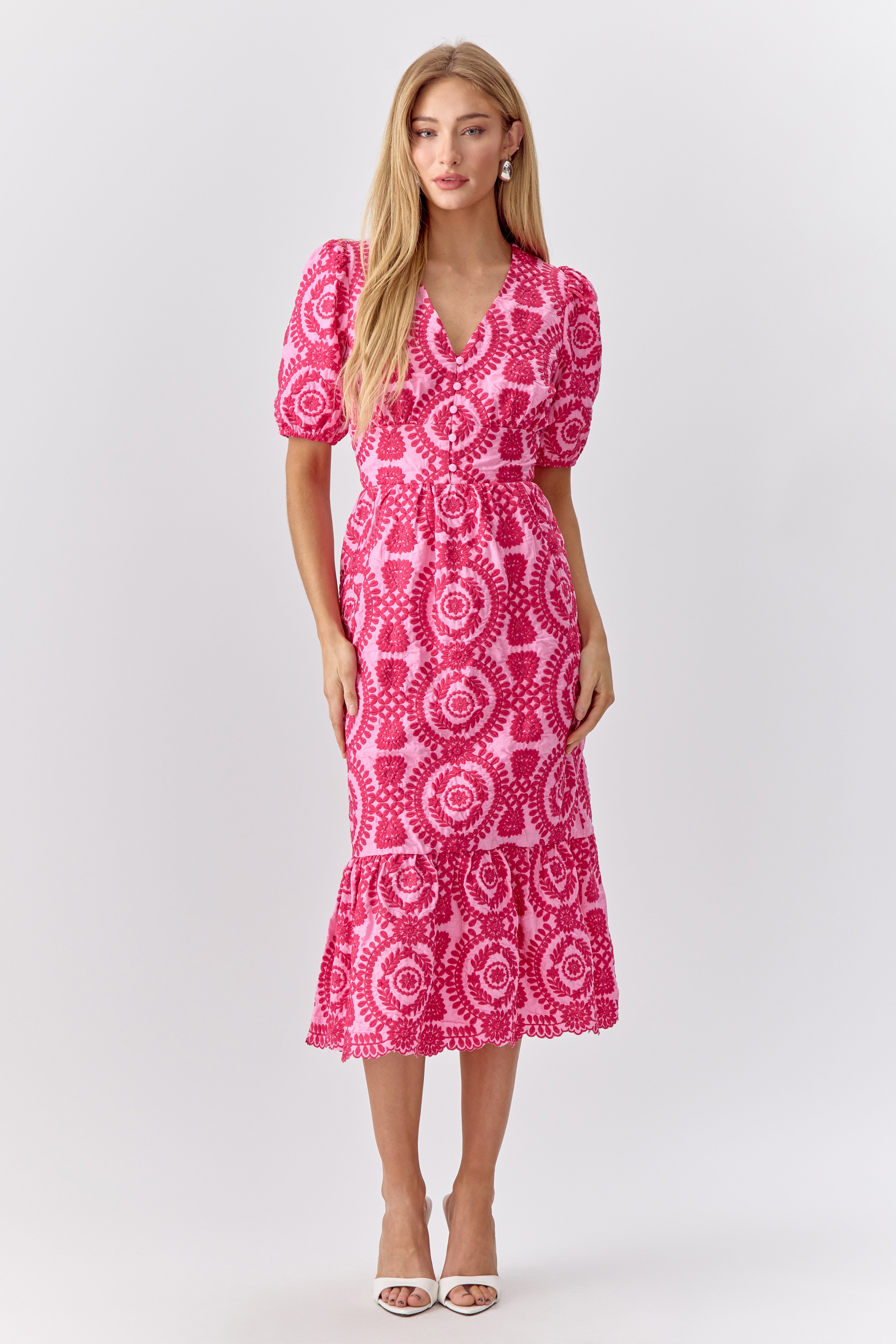 Luisa Cotton Embroidered Eyelet Midi Dress FD4025