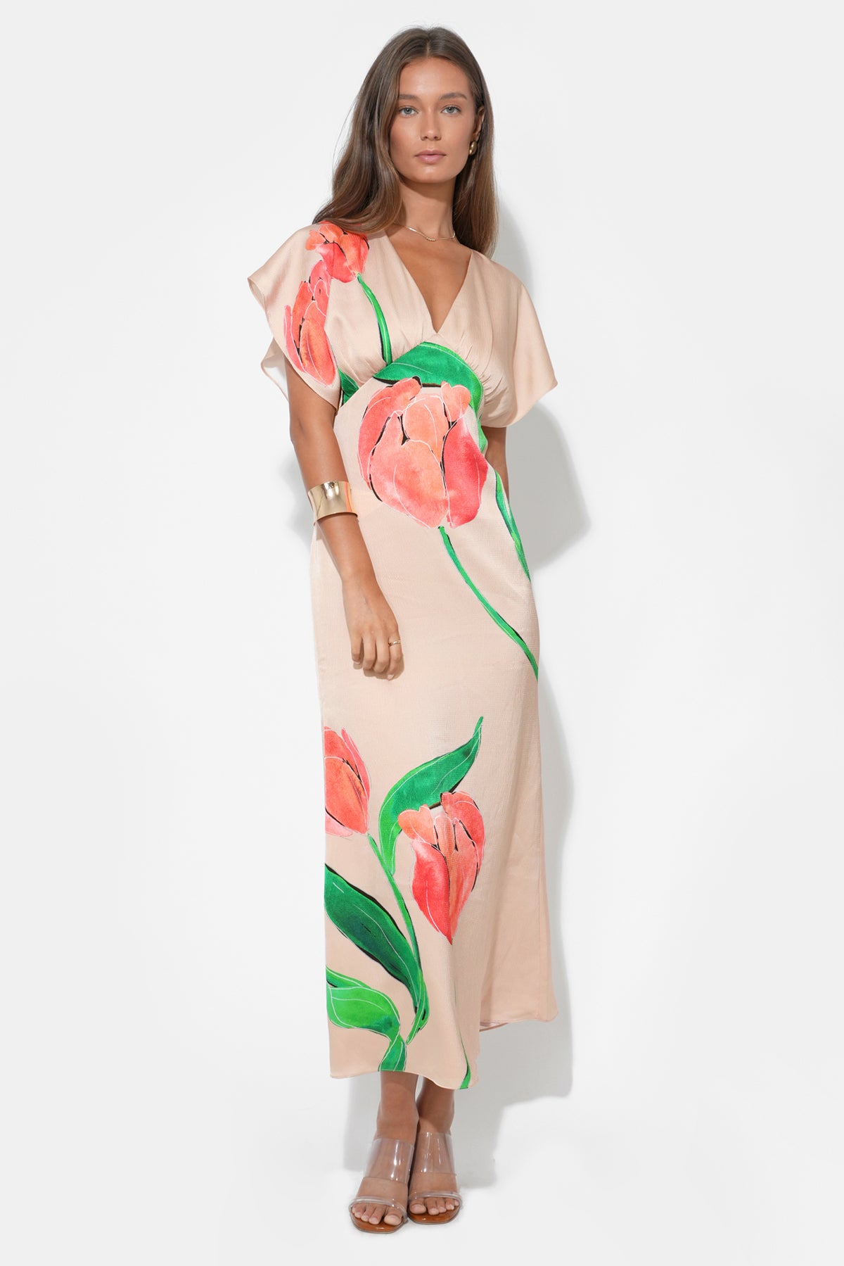 Madelyn Flutter Sleeve Large Floral Midi Dress F261D7039