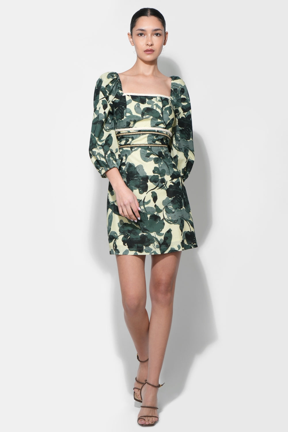 Maryam 3/4 Sleeves Mini Dress F266D7168_OLIVE MULTI