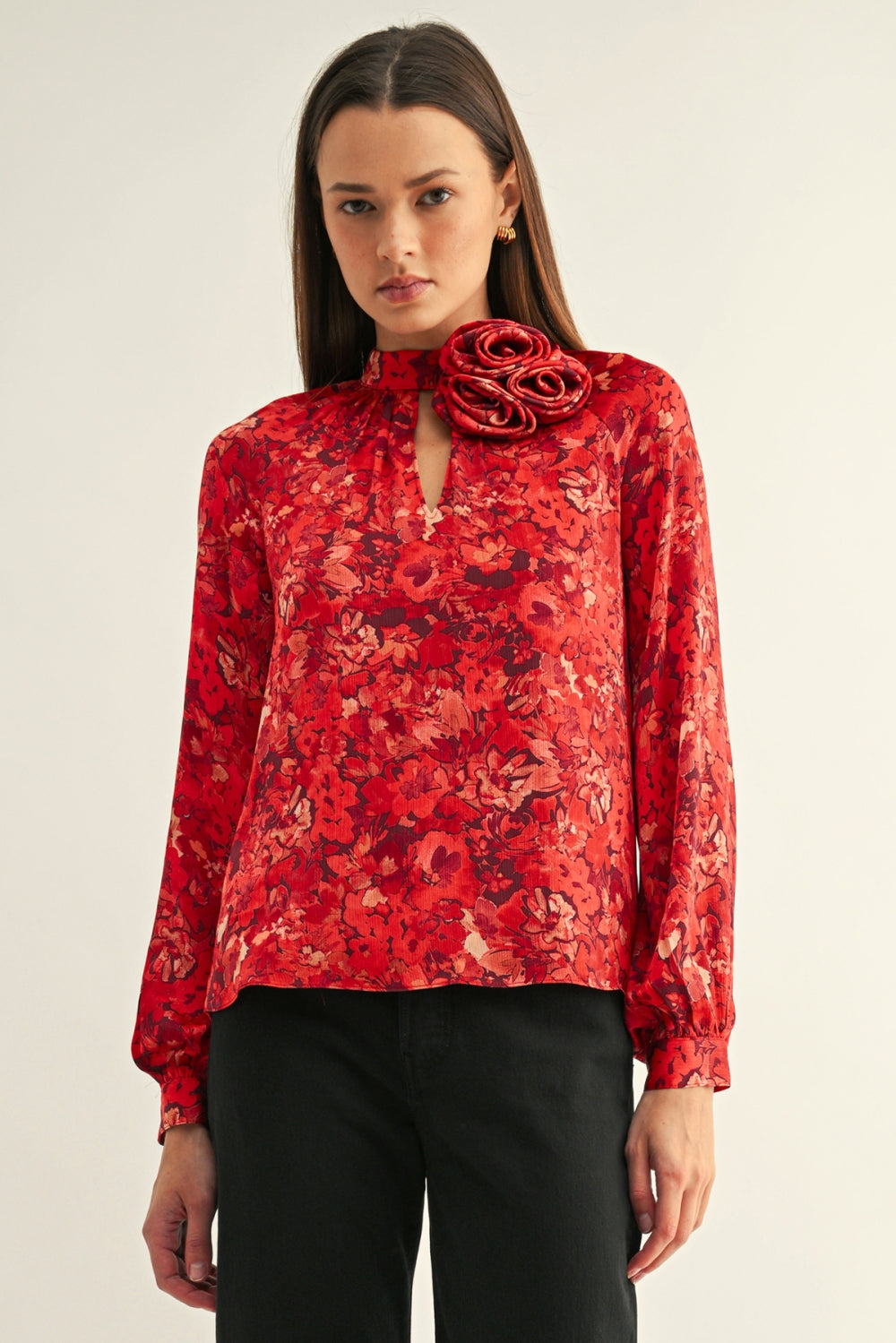 Molly Mock Neck Raglan Sleeves Blouse F269T7659_RED MULTI