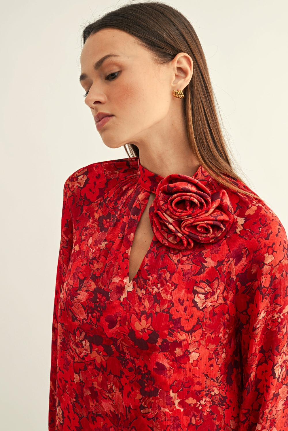 Molly Mock Neck Raglan Sleeves Blouse F269T7659_RED MULTI