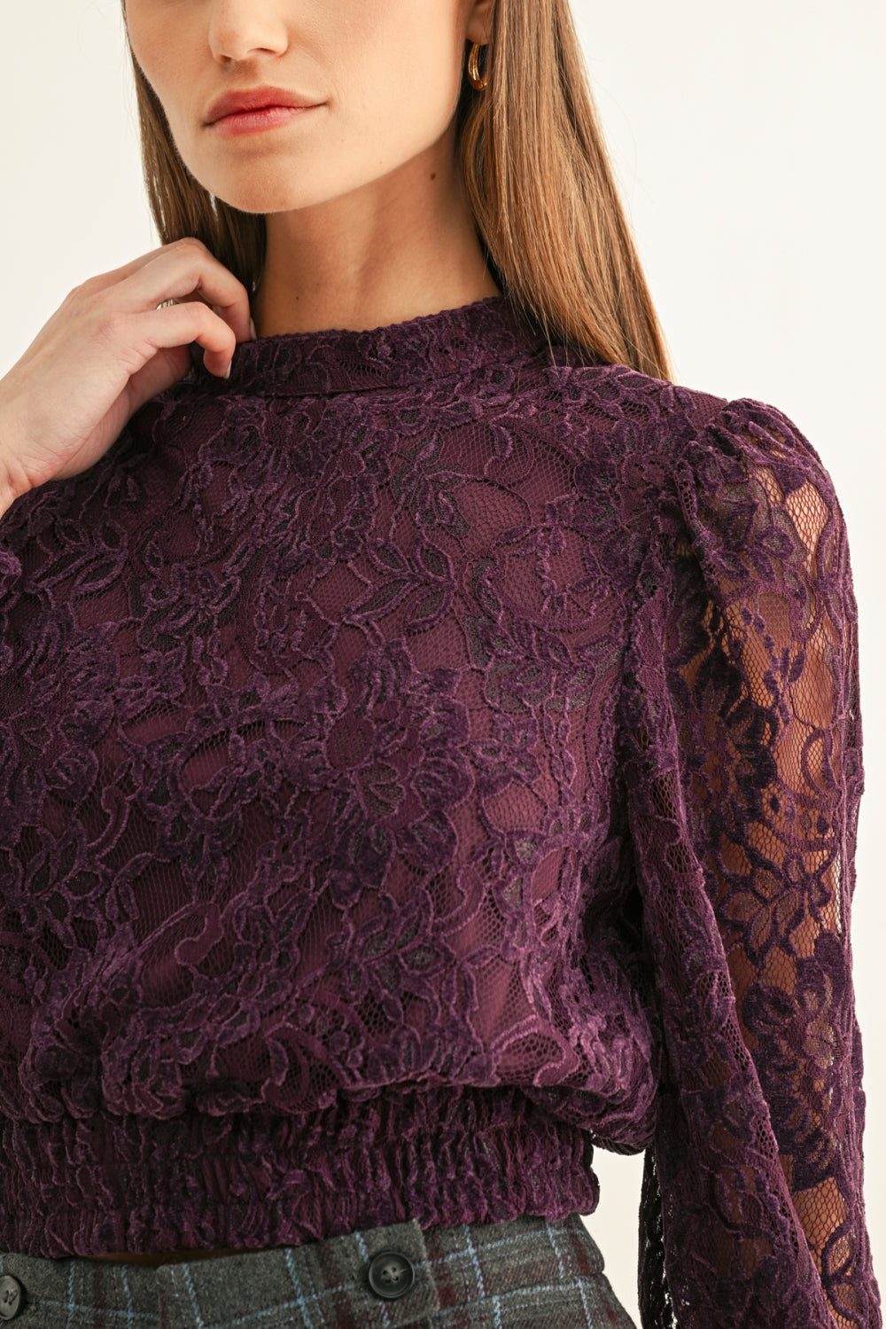 Myla Mock Neck Long Sleeves Lace Top F269T7637_PLUM