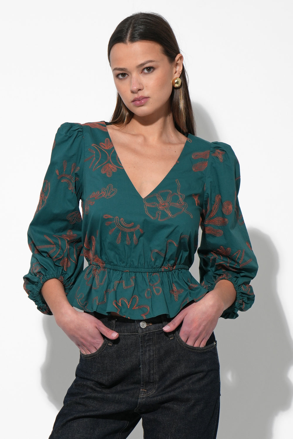 Nessa Smocked Waist Puff Sleeve
Blouse
 F257T7297