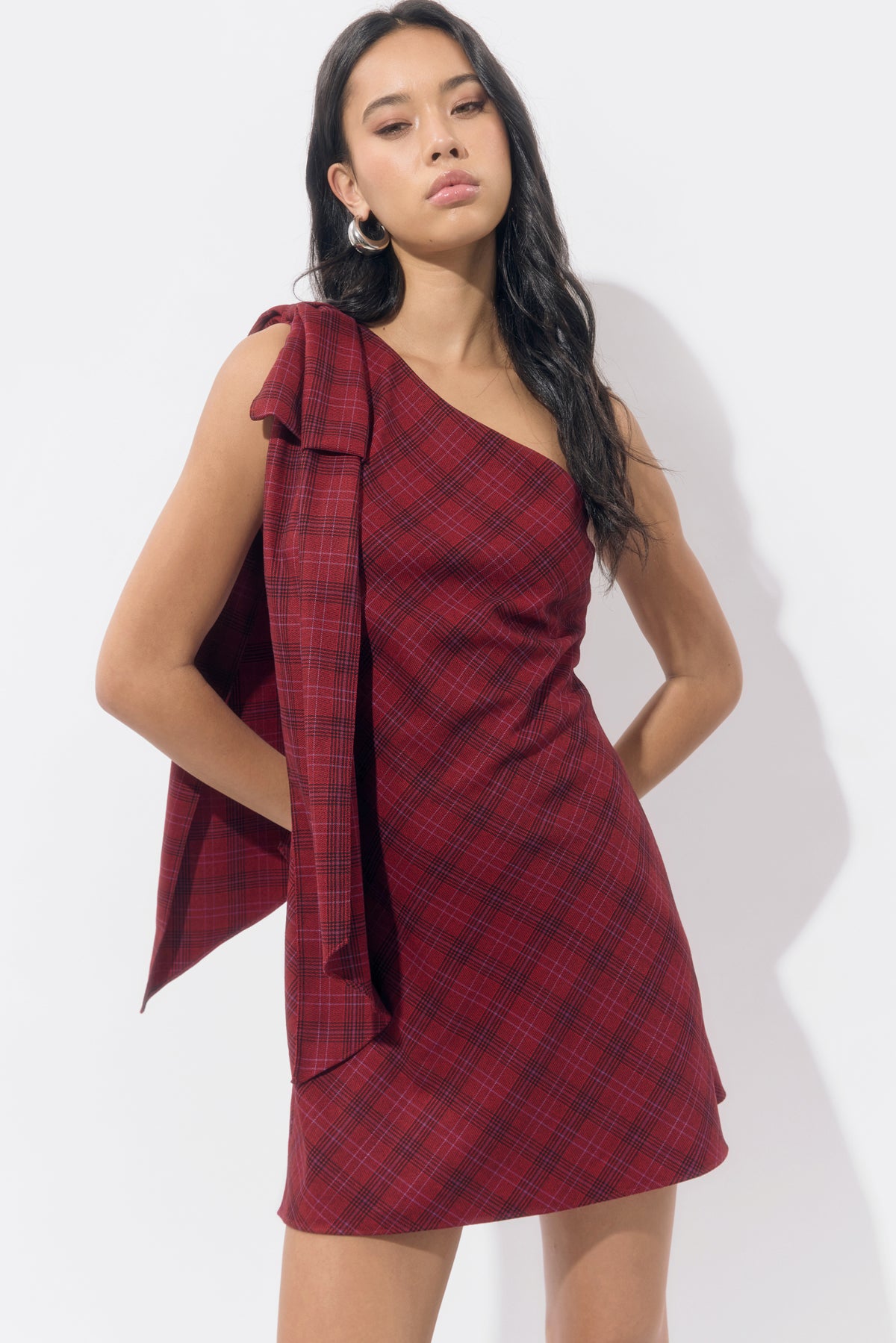 Nessi One Shoulder Plaid Mini Dress F259D6641