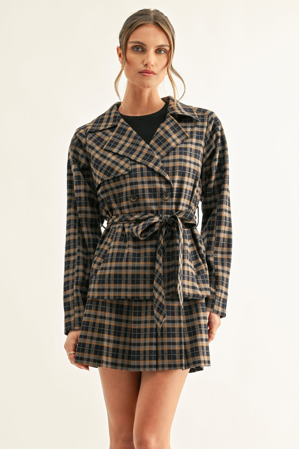 Nora Double Breasted Half Trench Jacket F267J1887_NAVY/MUSTARD