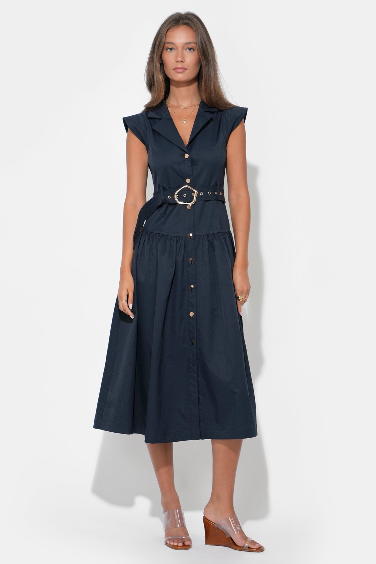 Olivia Button Up Belted Shirt Midi Dress F261D6993