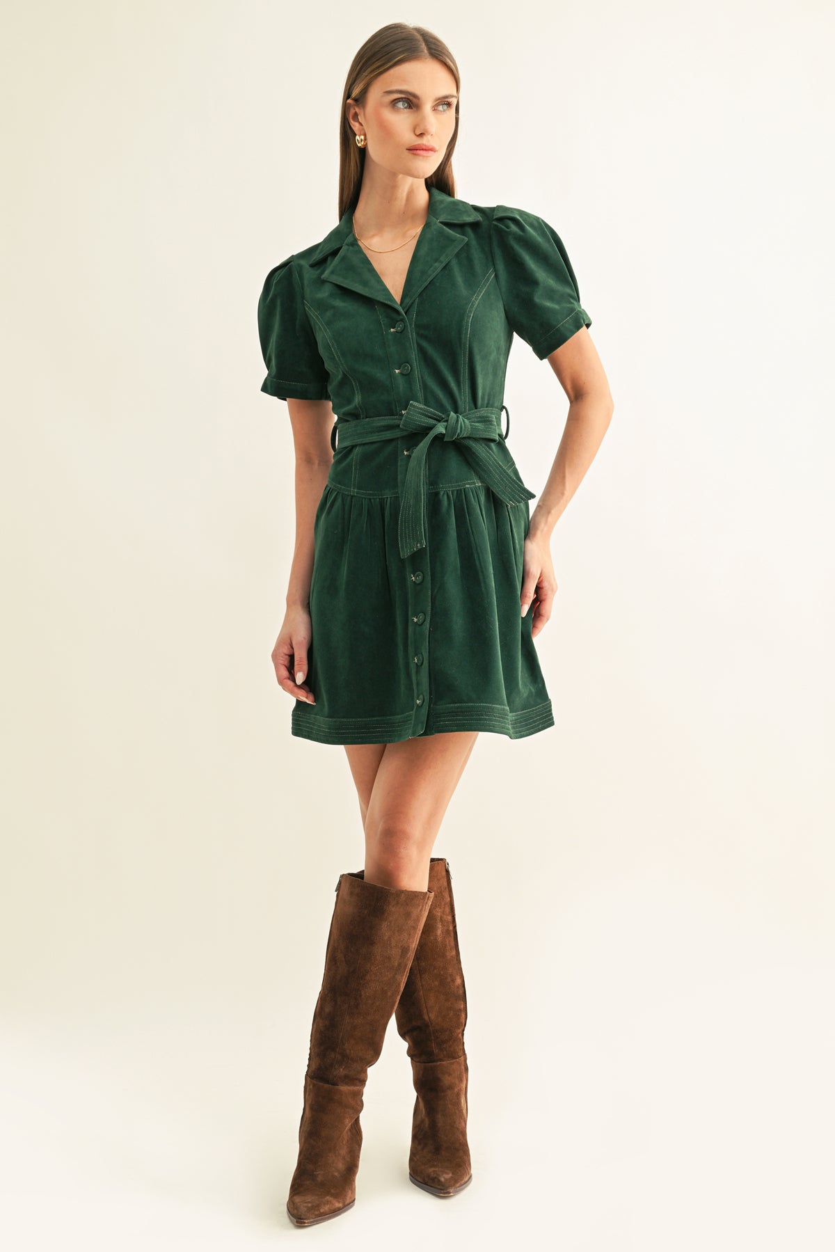 Paige Vegan Suede Belted Shirt Mini Dress F268D7275