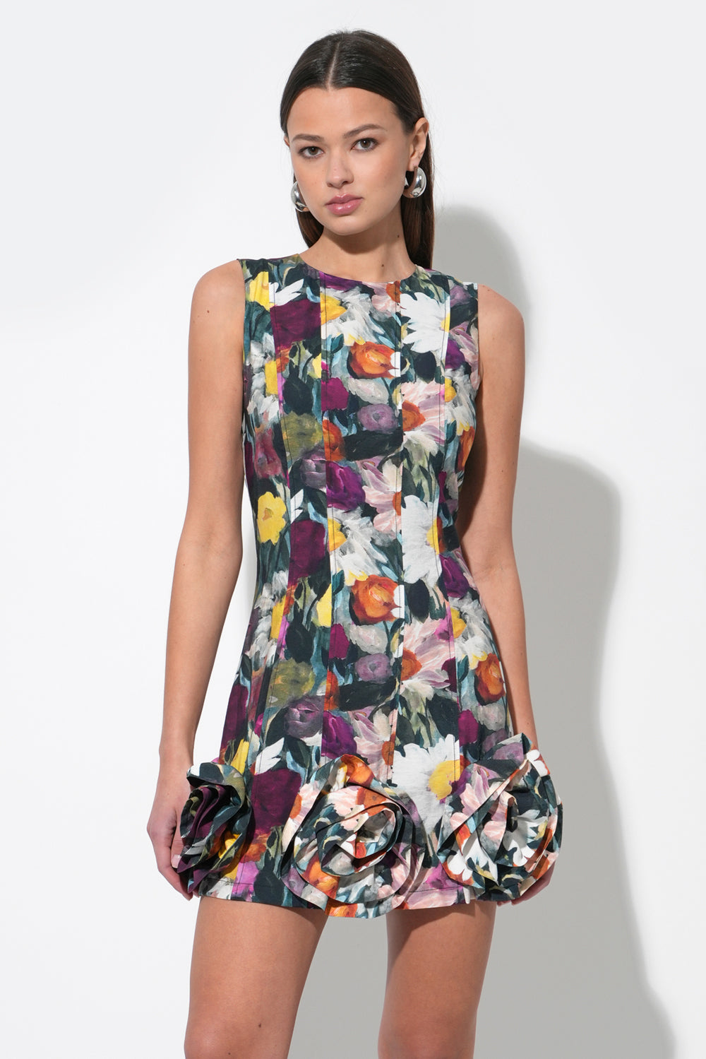 Petal Sleeveless Mini Dress W/ Rose Applique F258D6575