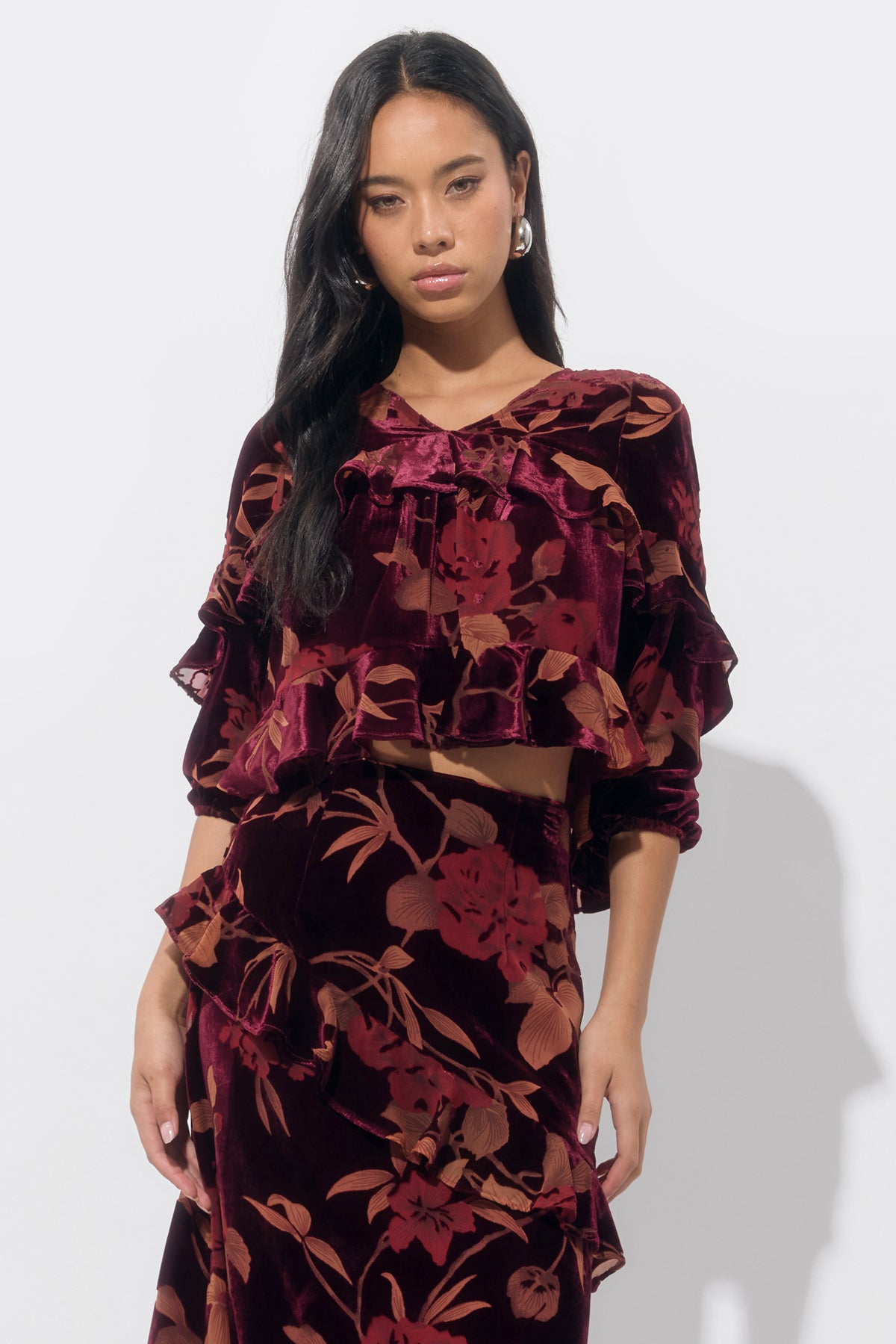 Reese V Neck Flutter Sleeve Velvet Burnout Top F2510T7367