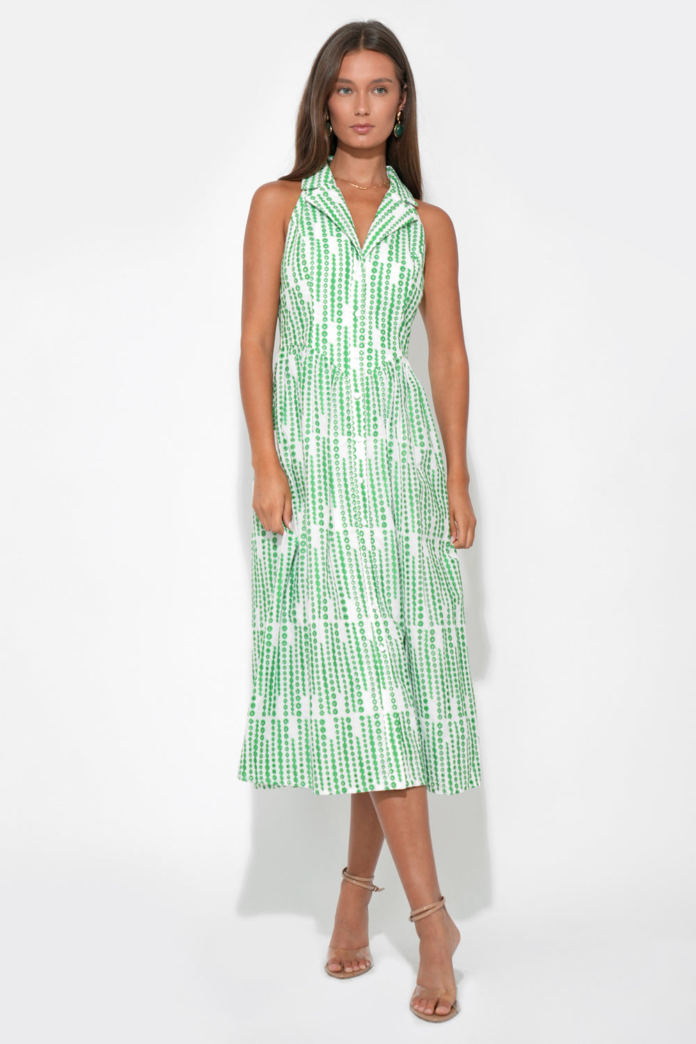 Ruby Halter Embroidery Midi Dress | Adelyn Rae