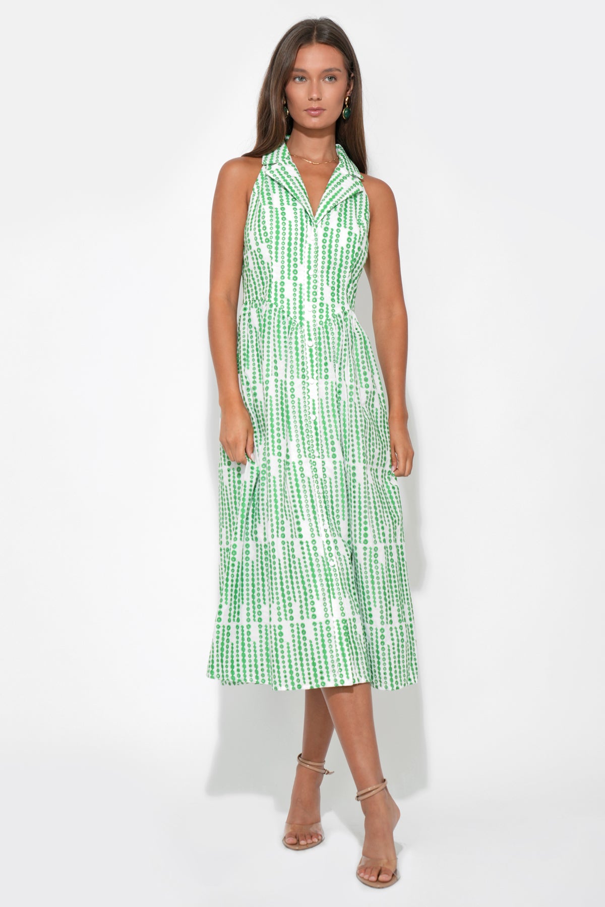 Ruby Halter Embroidery Midi Dress F262D7016