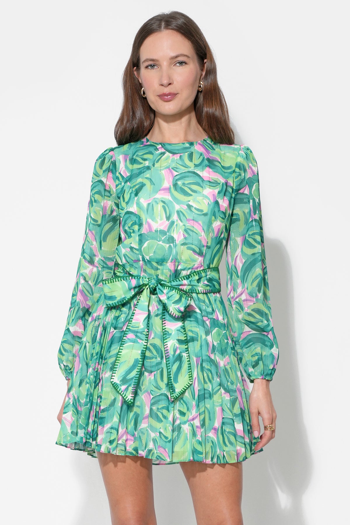 Rylee Pleated Long Sleeve Mini Dress F262D7021