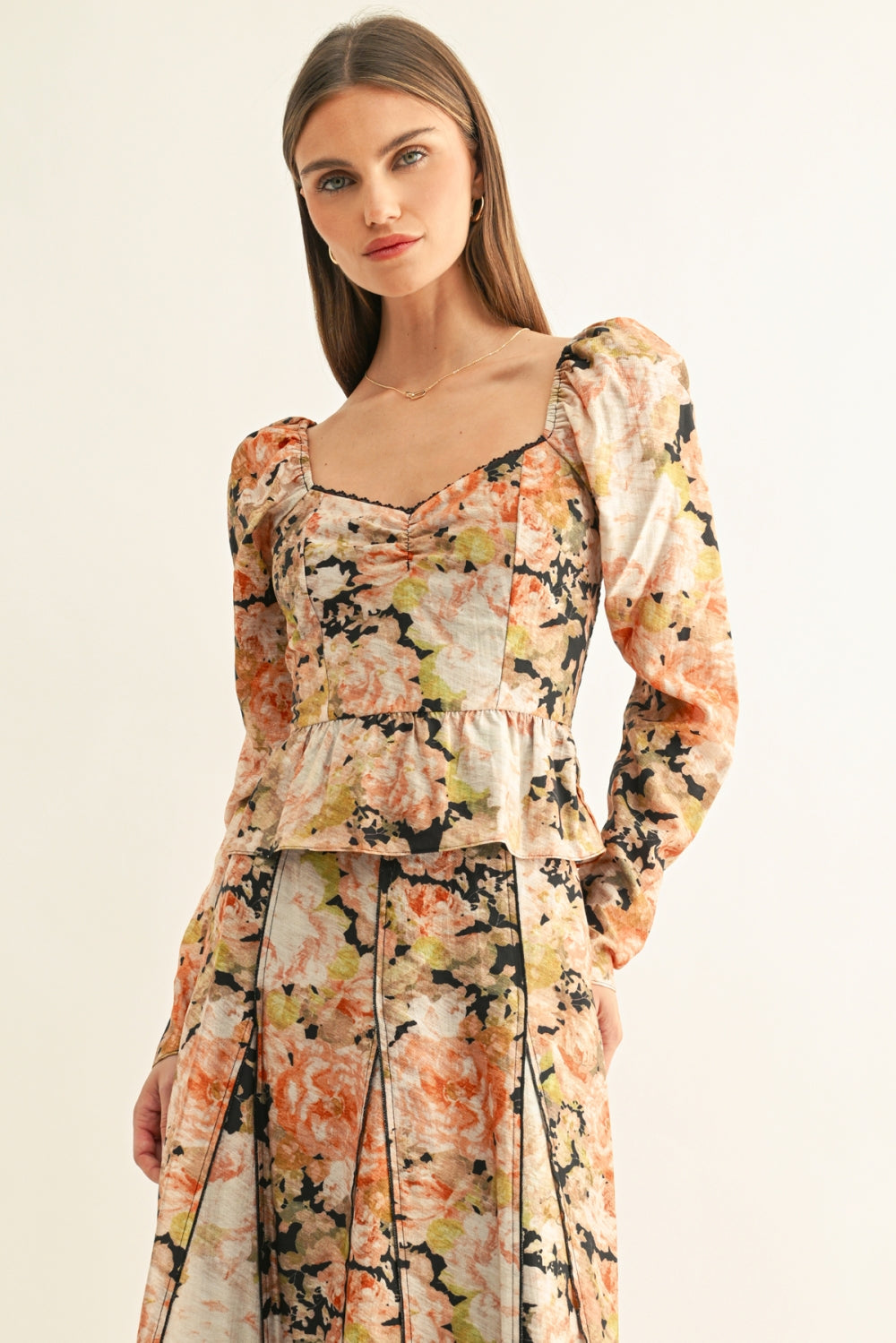 SYLVIE LONG SLEEVES PEPLUM TOP F268T7611_BLACK MULTI